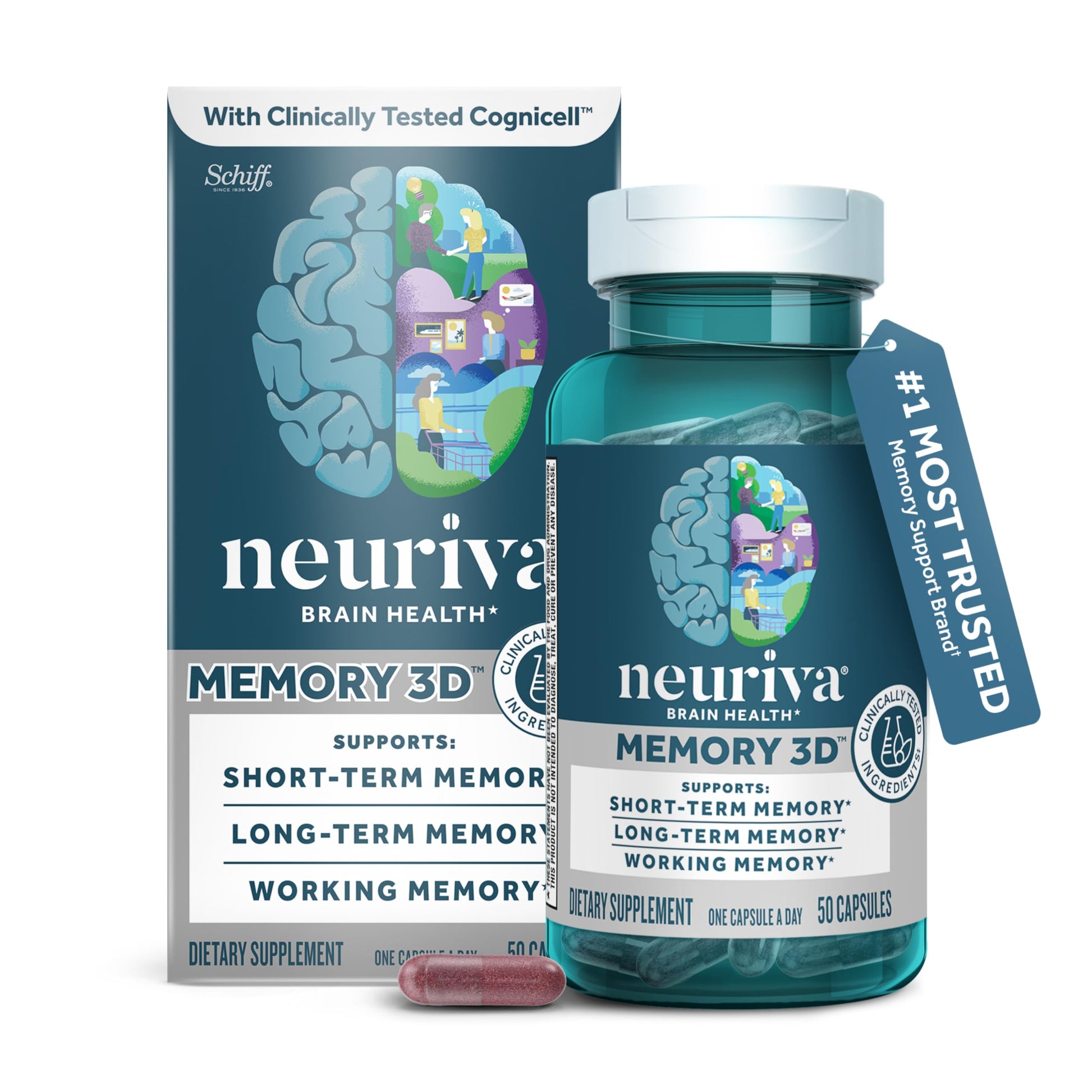 NEURIVA Memory 3D Brain Supplement Capsules, 50 Count