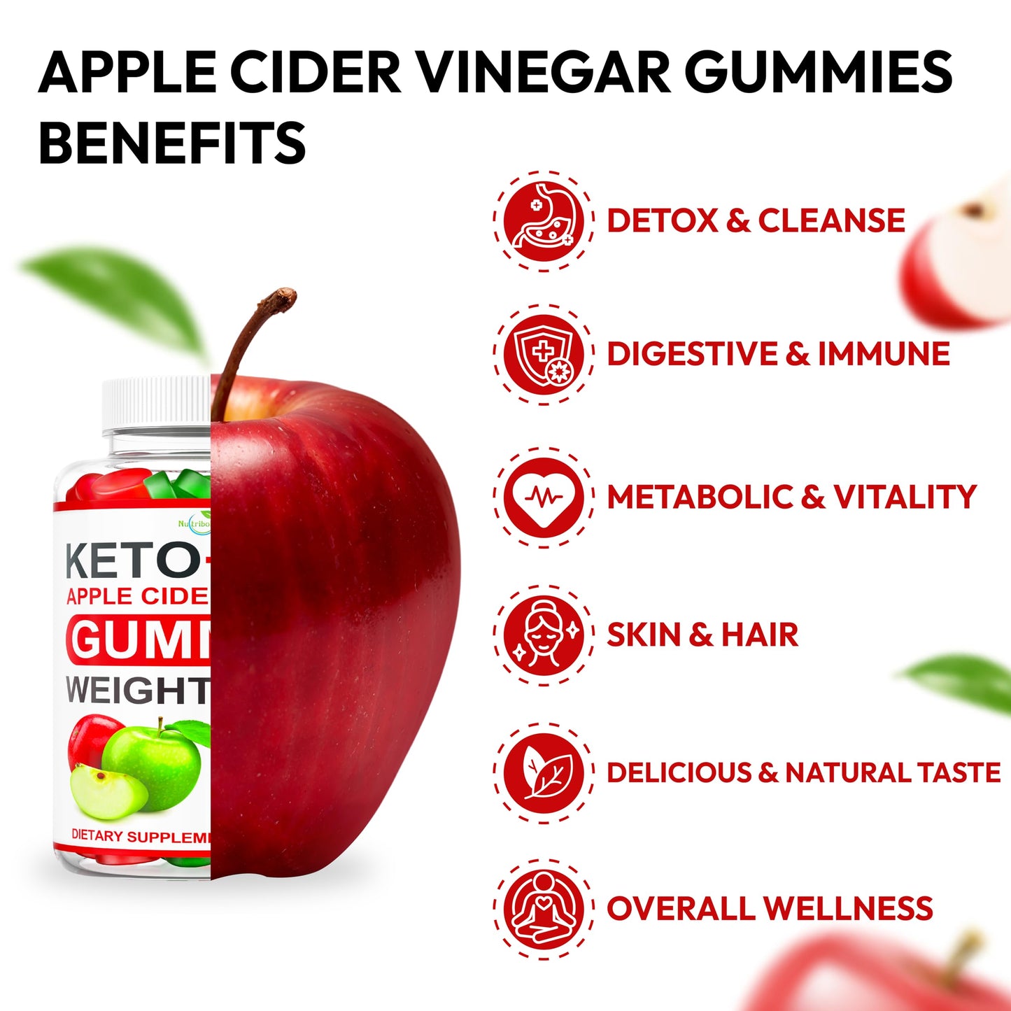 Nutribolidos Keto ACV Gummies Advanced Weight Loss - Apple Cider Vinegar - Ginger + Apple Flavor, 61 Gummies