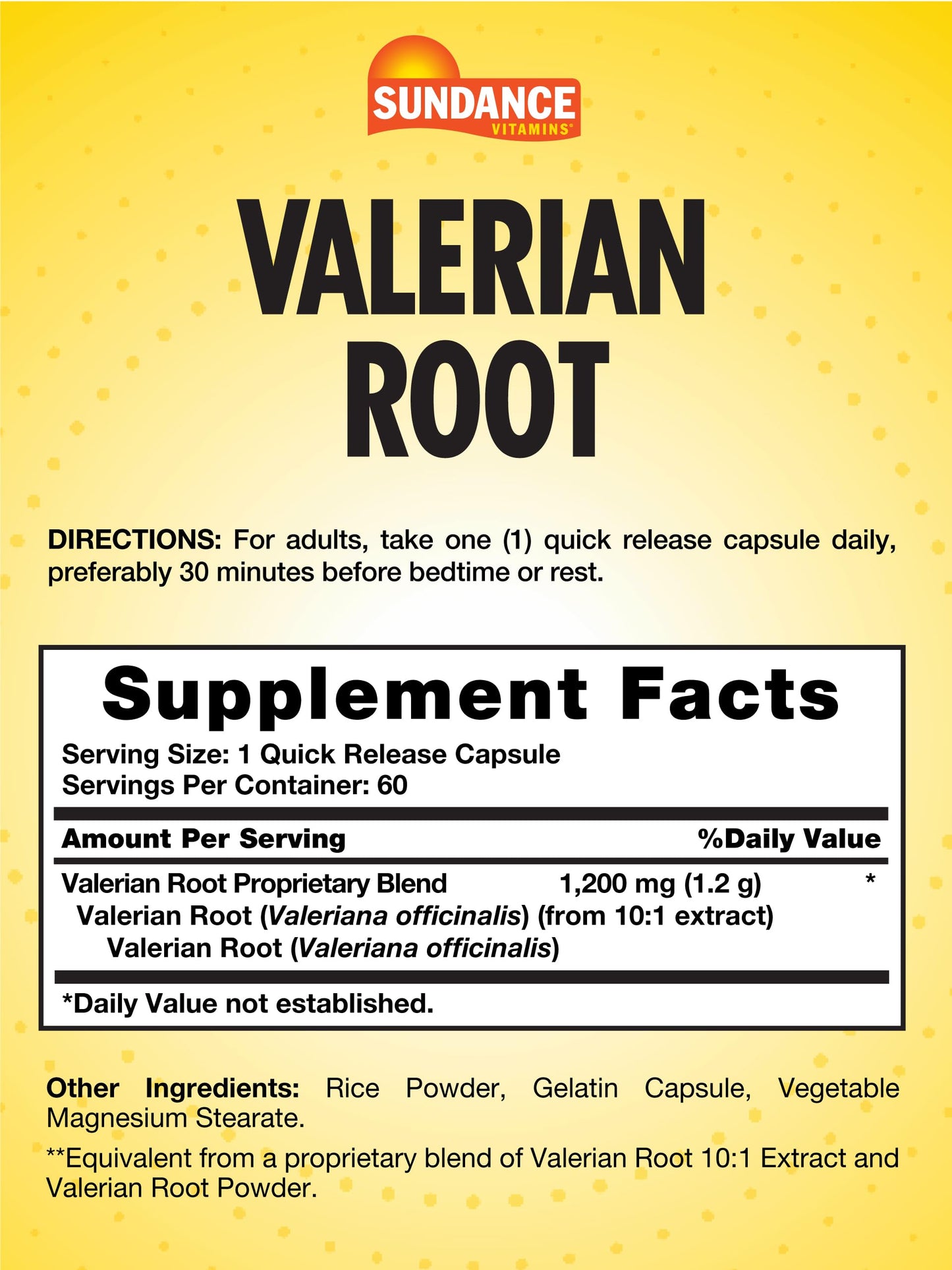 Sundance Valerian Root Supplement Capsules 60 Count