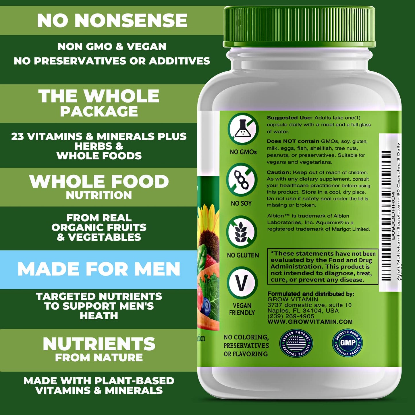 Grow Vitamin One Daily Multivitamin for Men Capsule, 90 Count