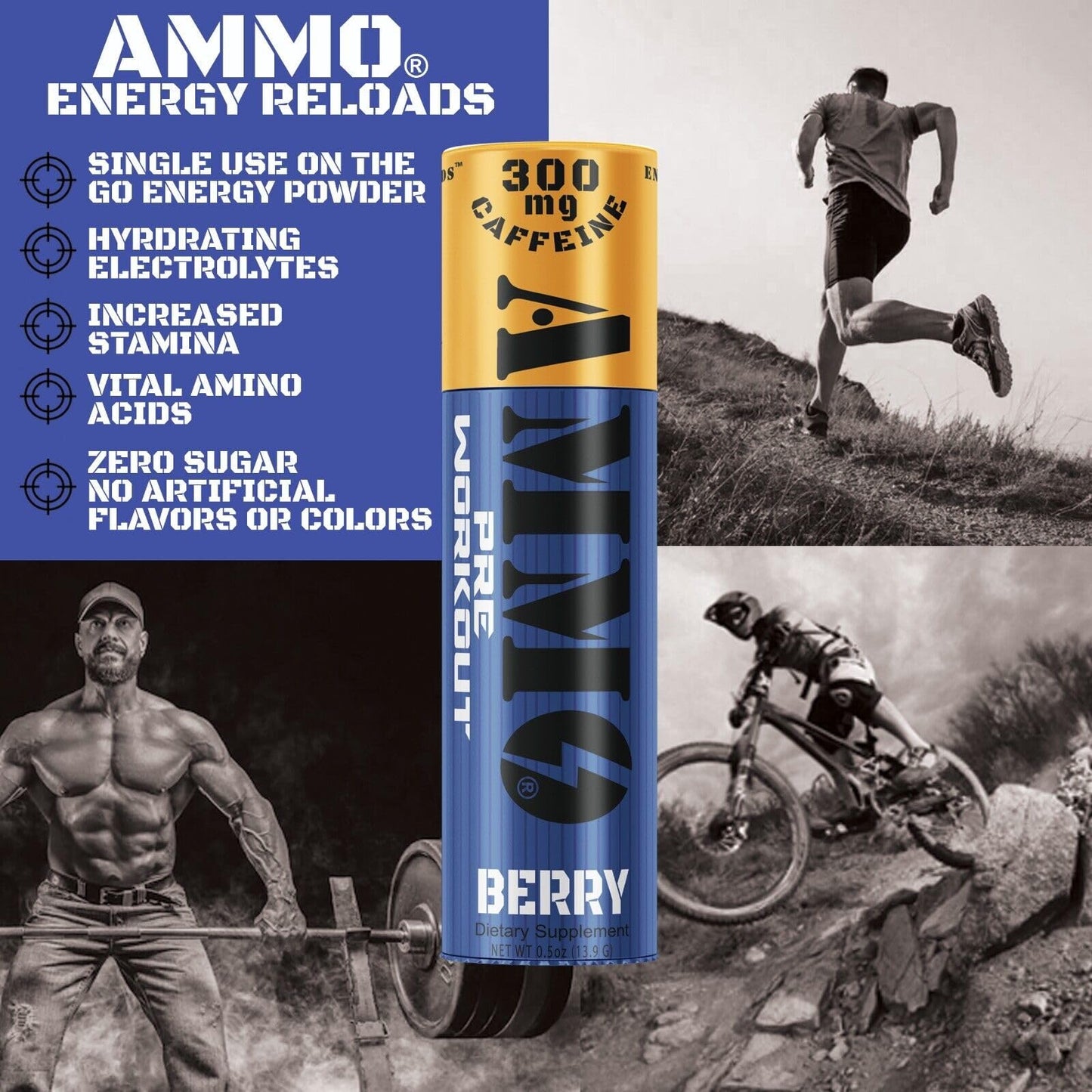 AMMO Pre Workout Berry Powder 96 Servings