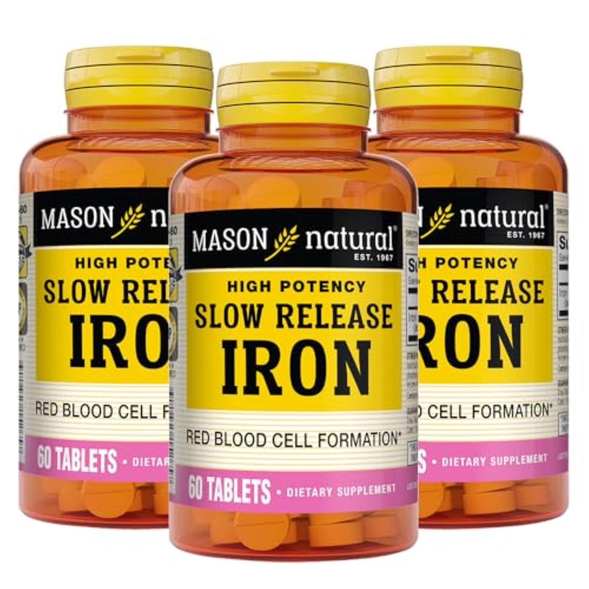 Mason Natural Slow Release Iron (Ferrous Sulfate) 50 mg Tablets, 180 Count