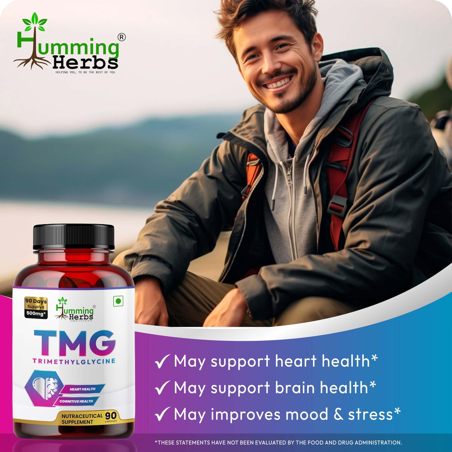 Humming Herbs TMG Supplement Trimethylglycine 500 mg Capsules 90 Count