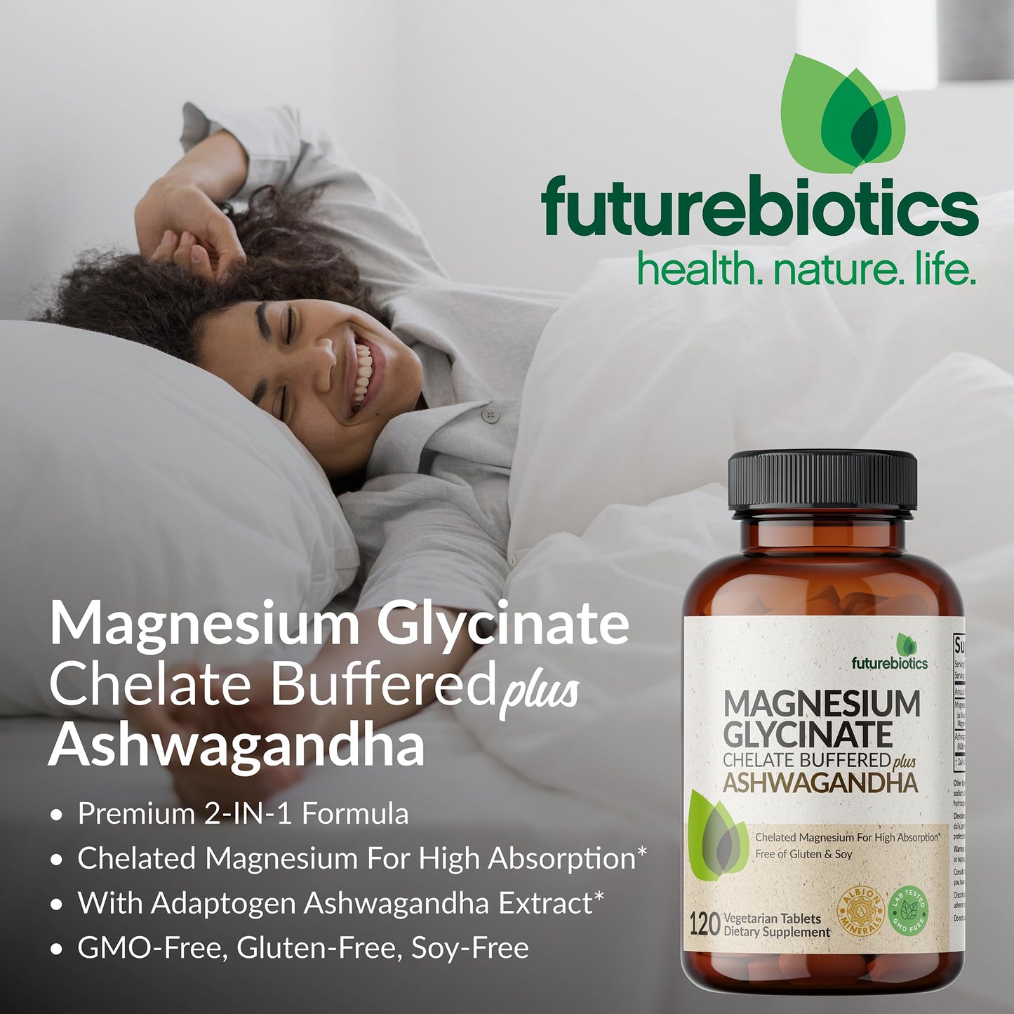 Futurebiotics Magnesium Glycinate + Ashwagandha Tablets, 120