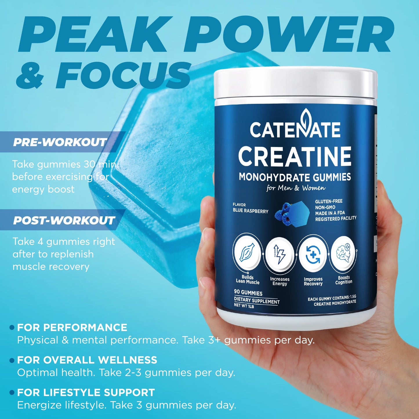 CATENATE Creatine Gummies 4500mg Creatine Monohydrate, 90 Count