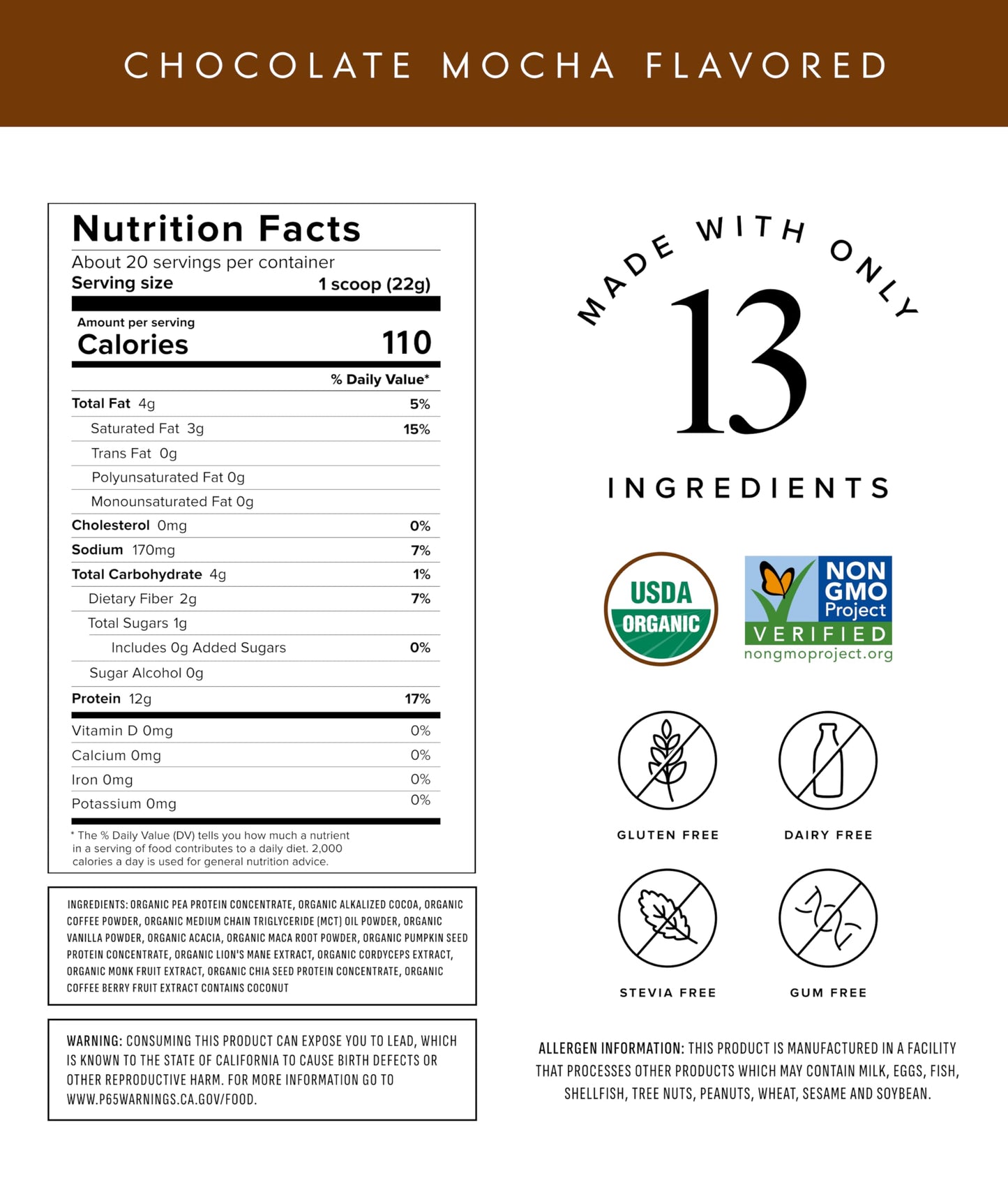 Truvani Protein + Energy Chocolate Mocha Powder, 20 Servings