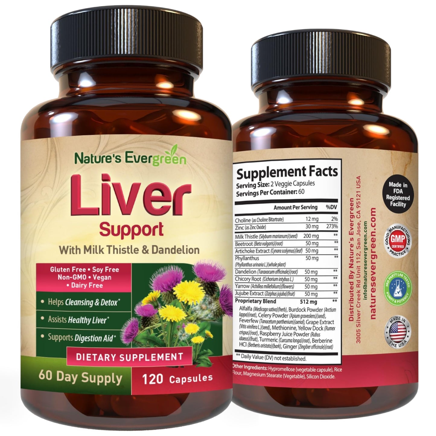 Nature's Evergreen Liver Cleanse Detox & Repair Herbal Liver Support Capsules, 120 Capsules