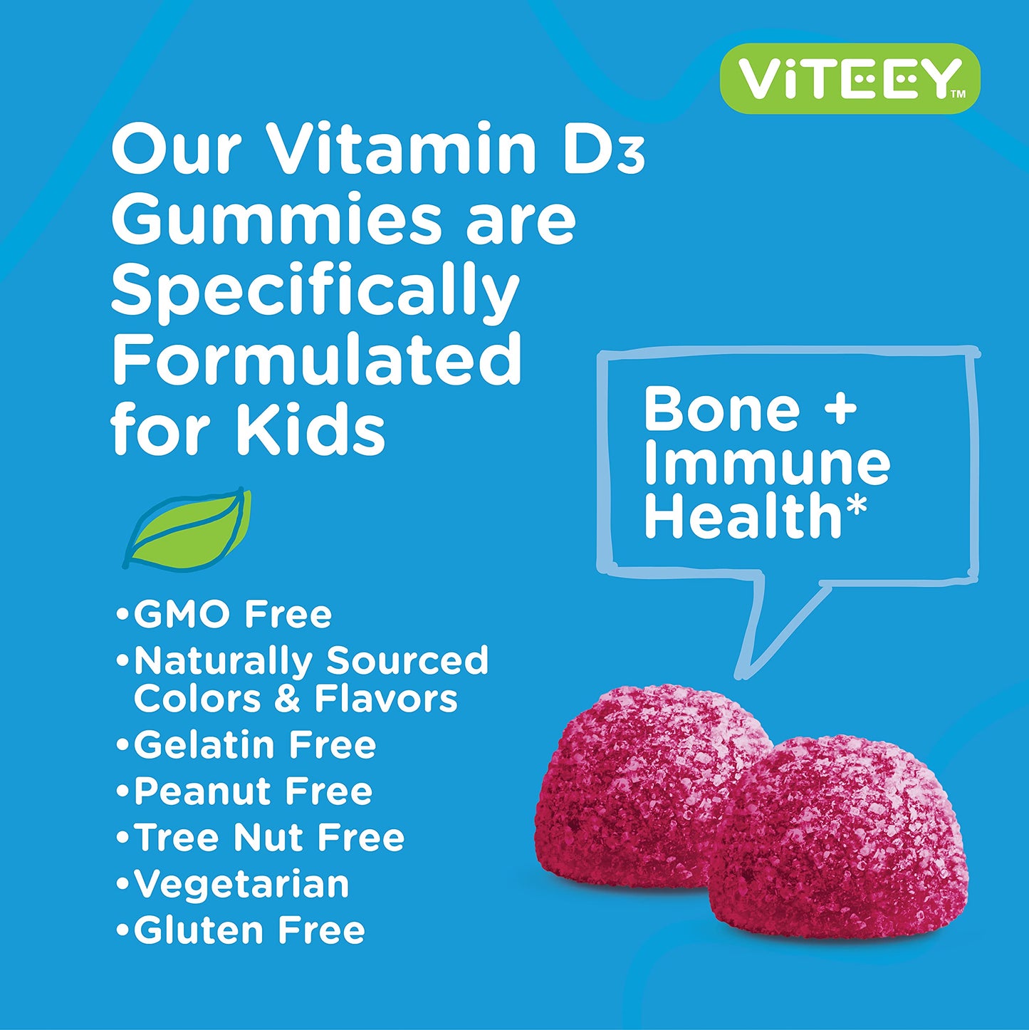 Viteey Vitamin D3 Kids Gummies 25mcg (1000 IU) 120 Count