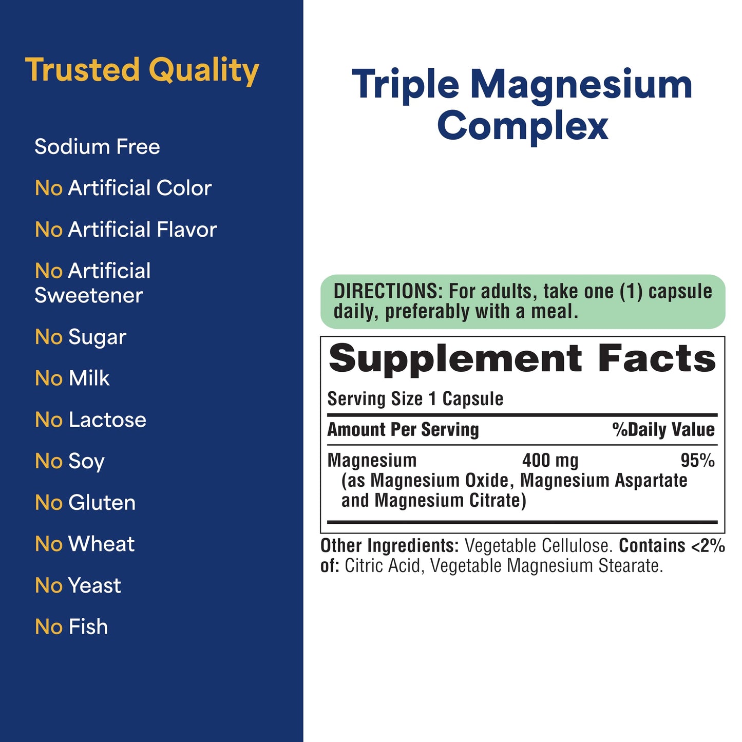 Puritan's Pride Triple Magnesium Complex with Magnesium Oxide, Aspartate, and Citrate 400mg, 120 Capsules