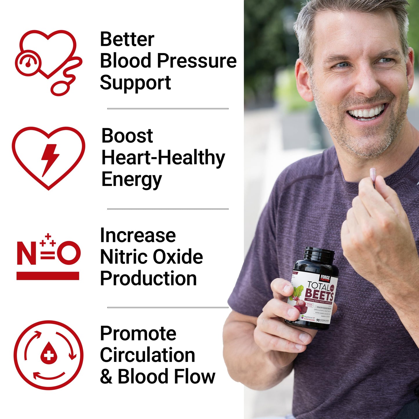 Force Factor Total Beets Blood Pressure Support Beet Root Capsules, 90 Count
