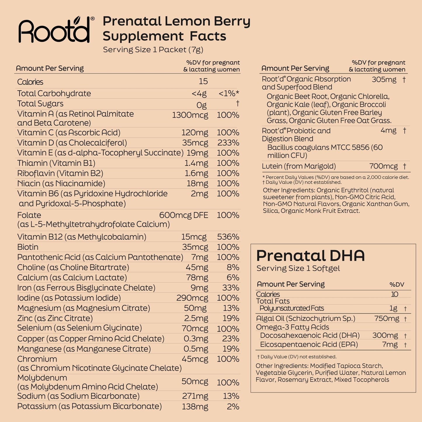 Root'd Prenatal DHA + Multivitamin Powder for Pregnancy Support, 7.5 oz