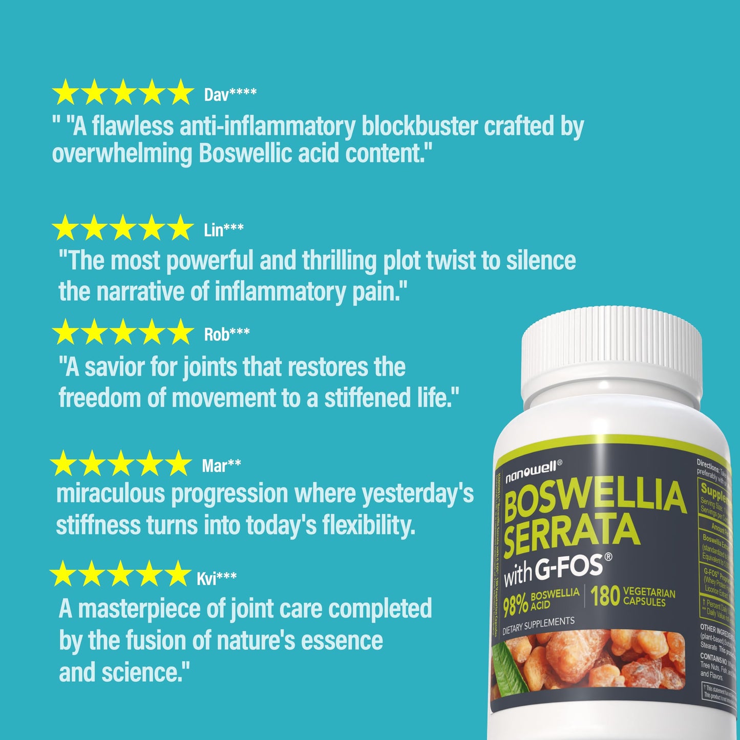 NANOWELL Boswellia Serrata with G-FOS 98% Boswellic Acid Capsules, 360 Count