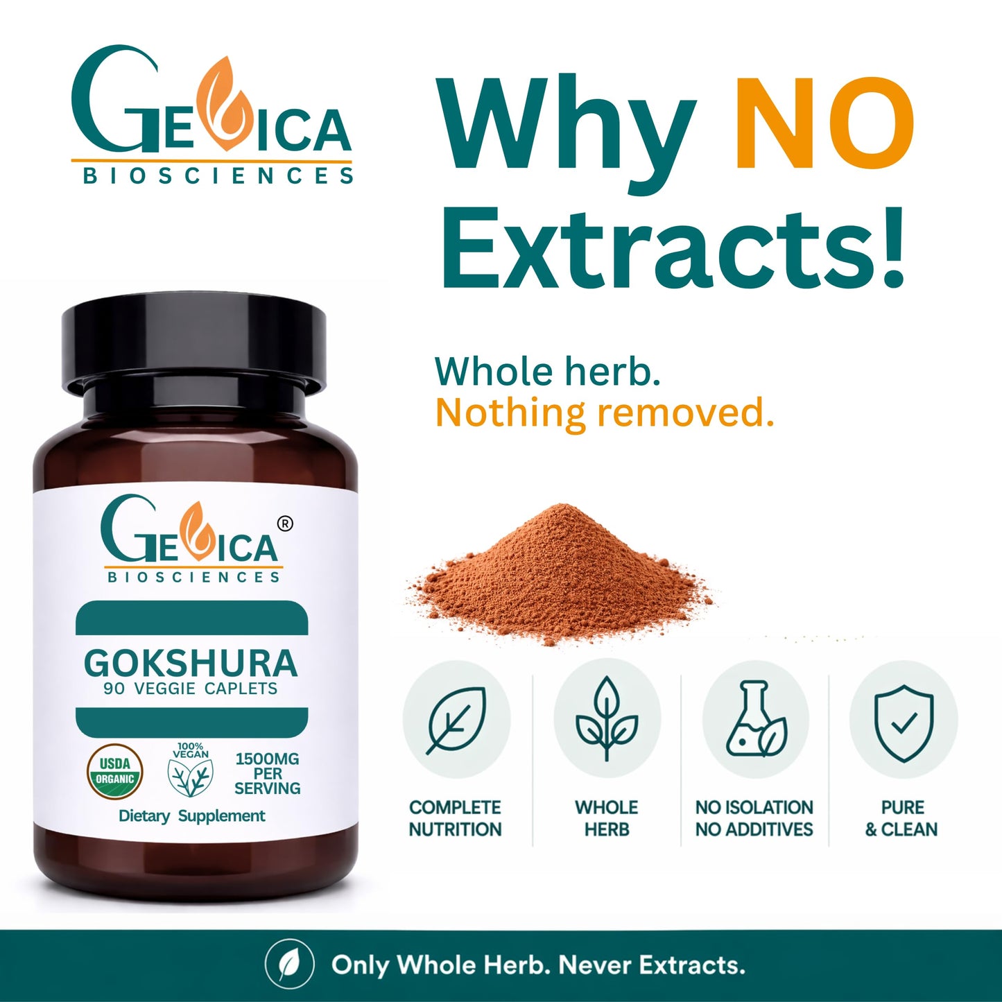 GeVica Biosciences Gokshura (Tribulus terrestris) Caplets, 90 Count
