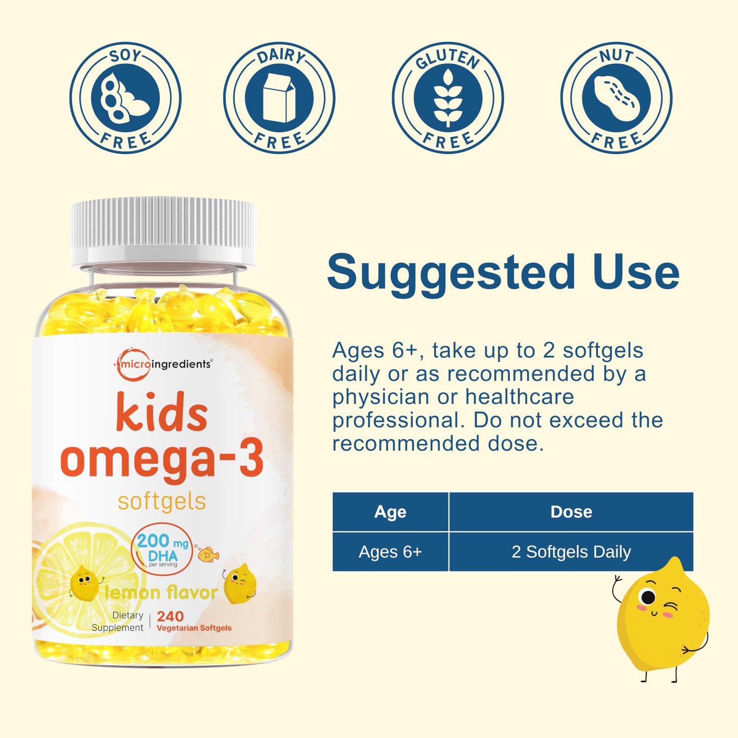Micro Ingredients Kids Omega-3 Veggie Softgels, 240 Count