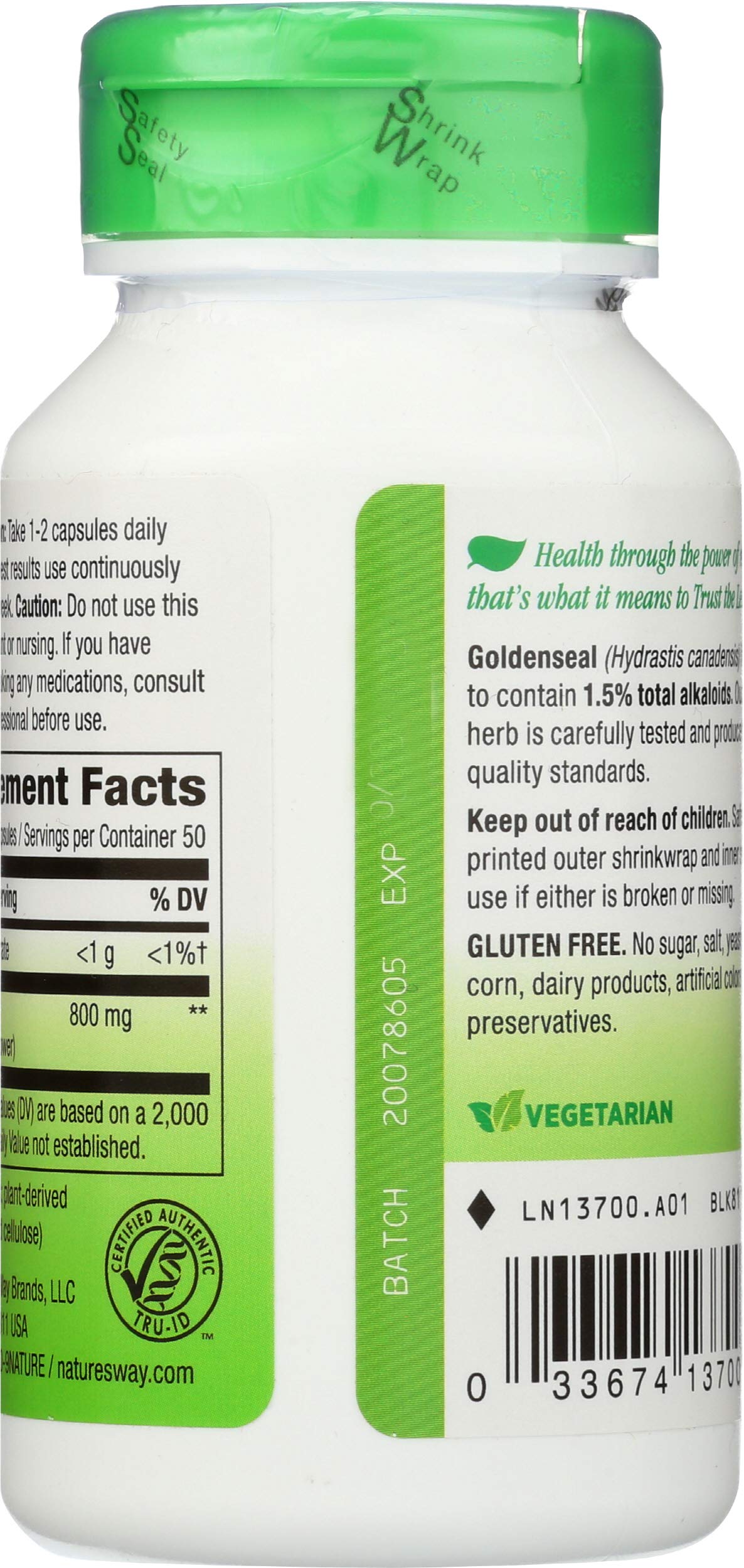 Nature's Way Goldenseal Herb Capsules, 100 Capsules