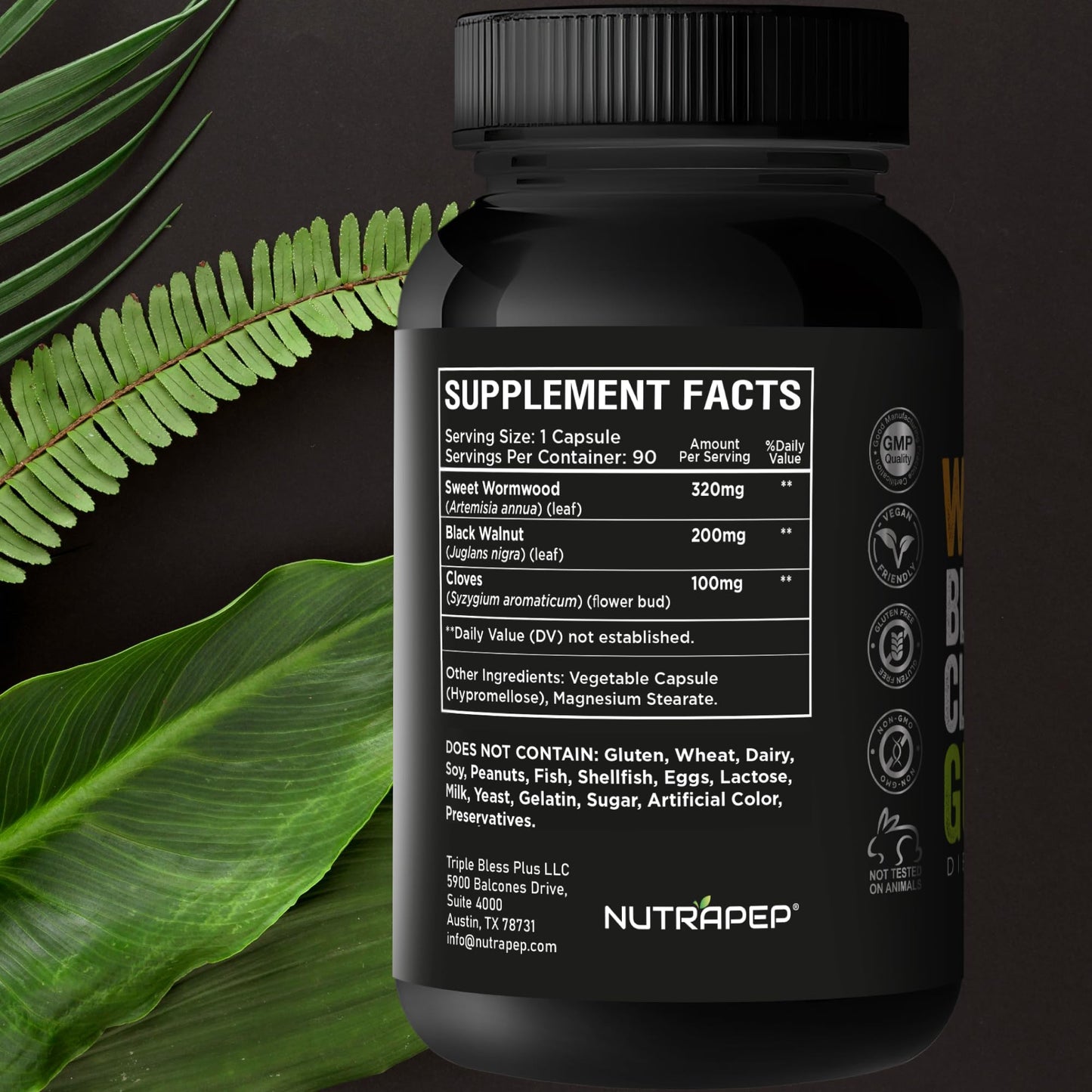 NutraPep Wormwood Black Walnut Clove Capsules, 90 Count