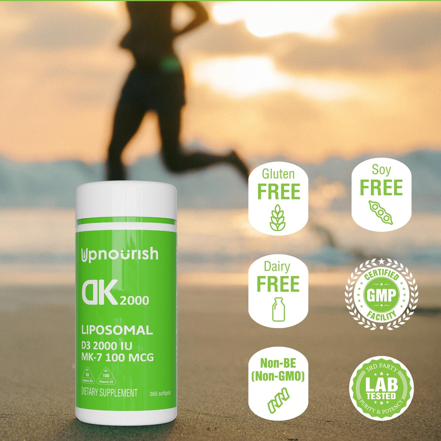 UpNourish Liposomal Vitamin D3 K2 2000 IU with K2 MK-7 100 mcg Softgels, 365 Count