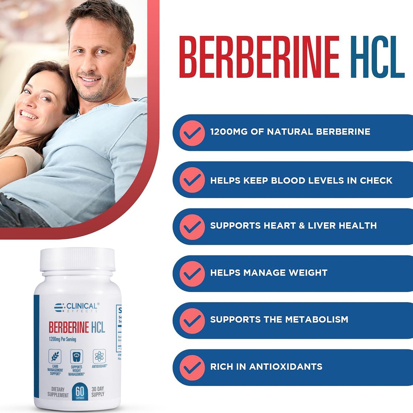 Clinical Effects Berberine HCL - Pure Berberine 1200mg - Liver Support - Vegan Supplement Capsules, 60 Count