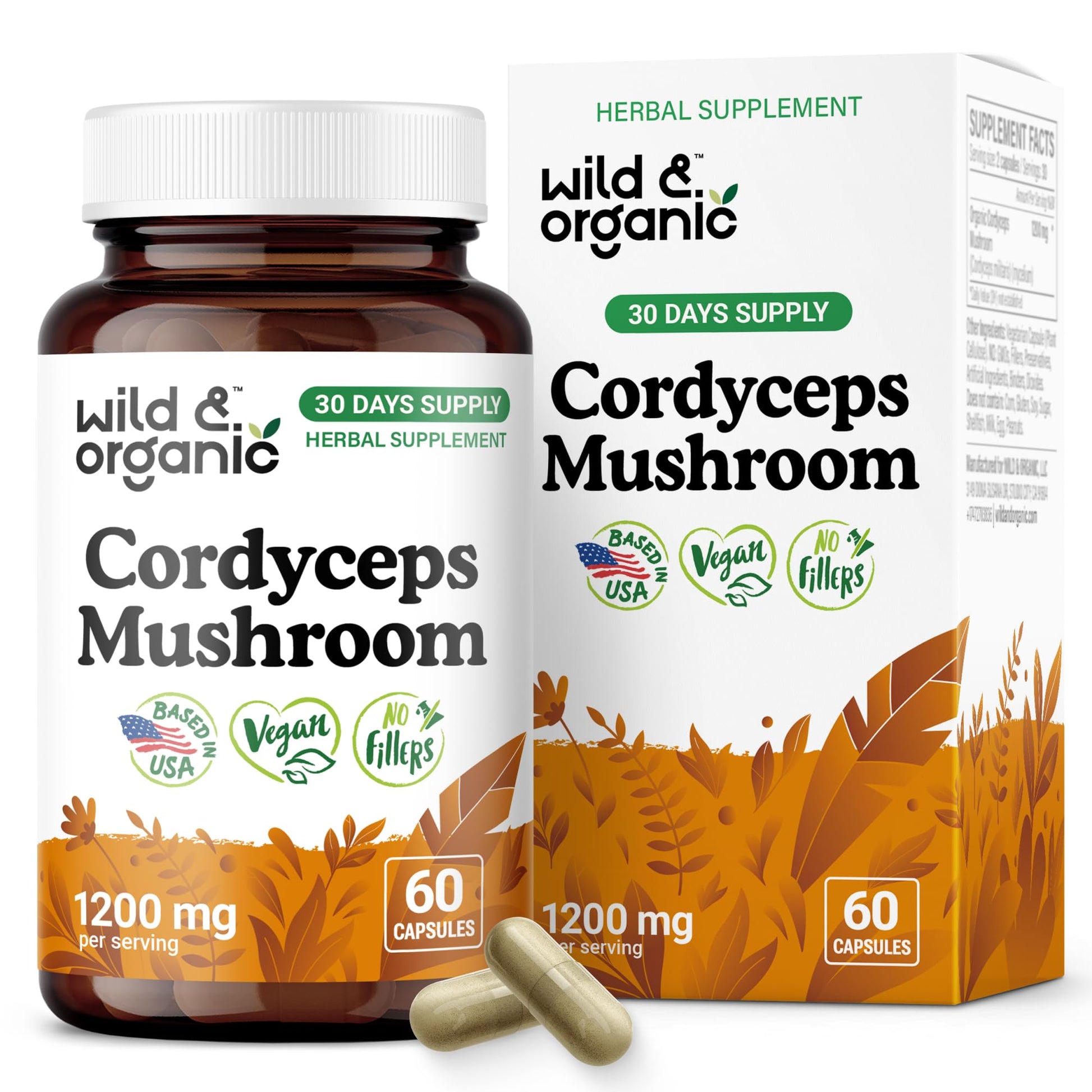 Wild & Organic Cordyceps Mushroom Capsules, 60 Count