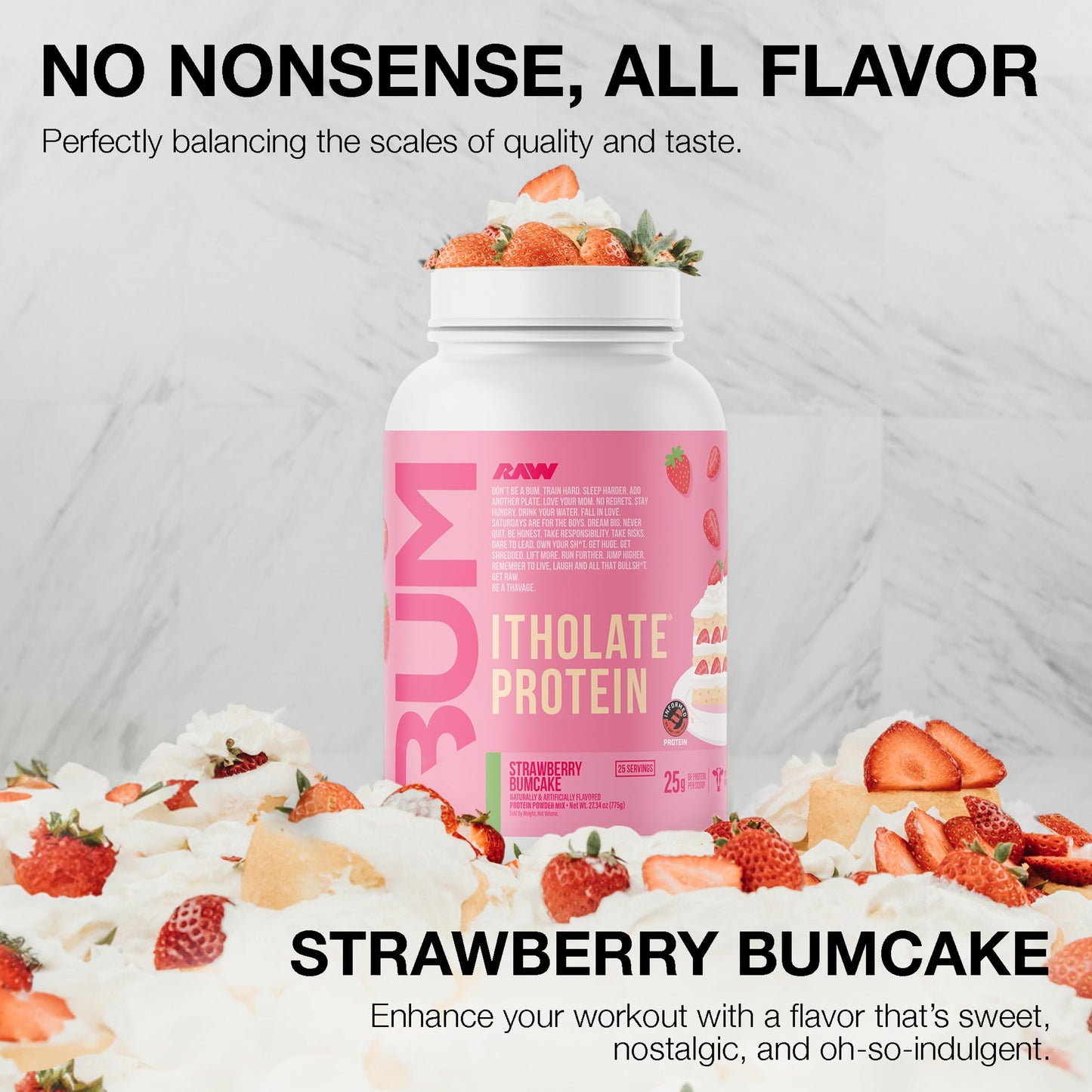 RAW Whey Isolate Protein Strawberry BumCake Powder 27.2 Servings