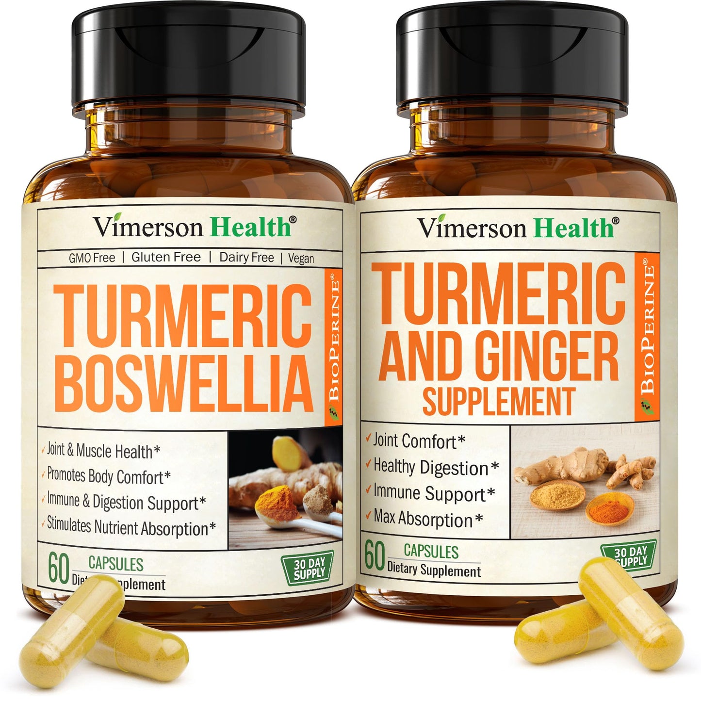 Vimerson Health Turmeric Curcumin Supplement with Boswellia, Ginger & Black Pepper Capsules 120 Count