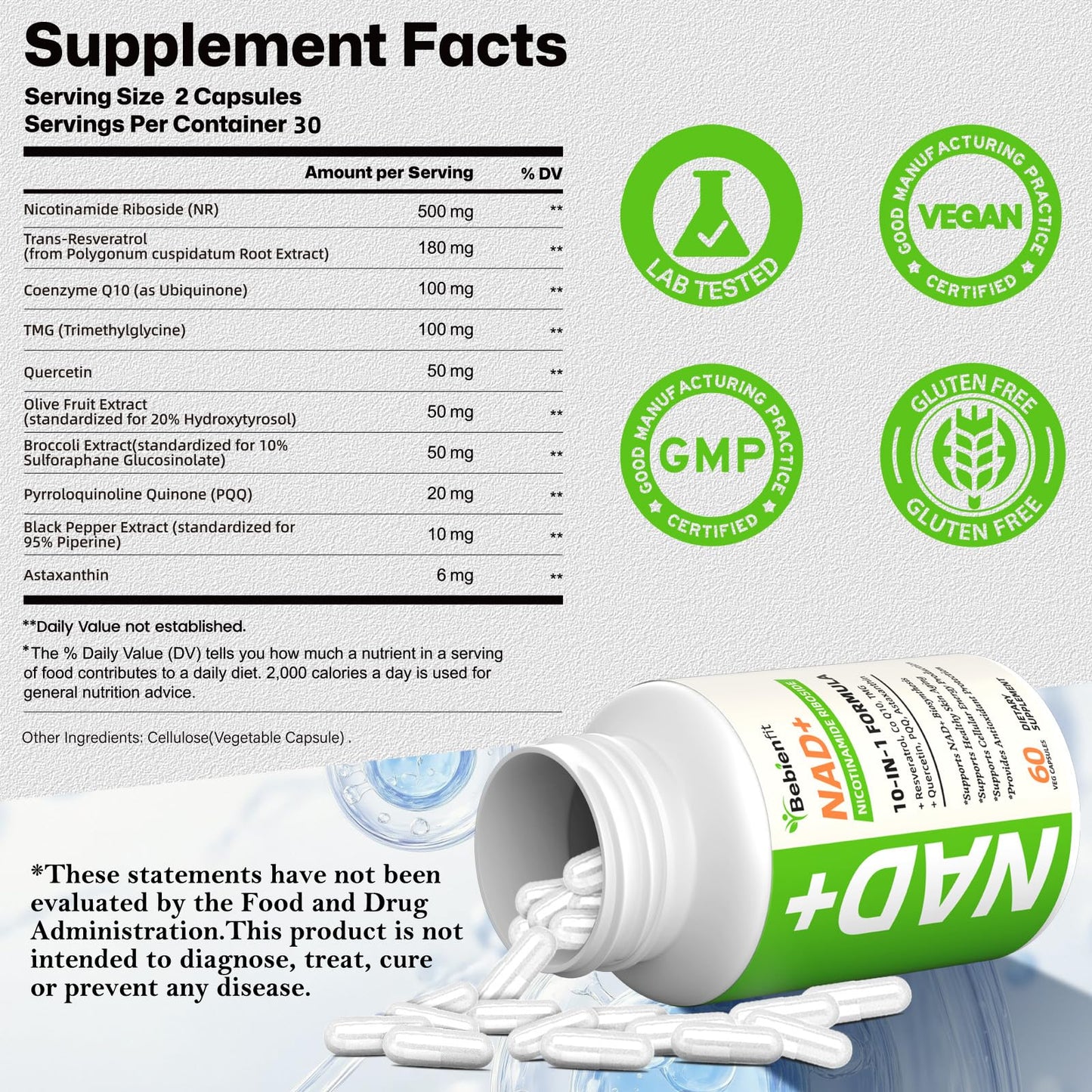 Bebien fit NAD+ Supplement for Healthy Aging Capsule 60 Count