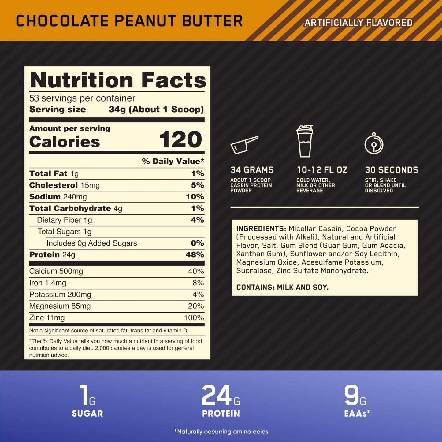 Optimum Nutrition Gold Standard 100% Micellar Casein Protein Powder, Chocolate Peanut Butter, 64 Servings
