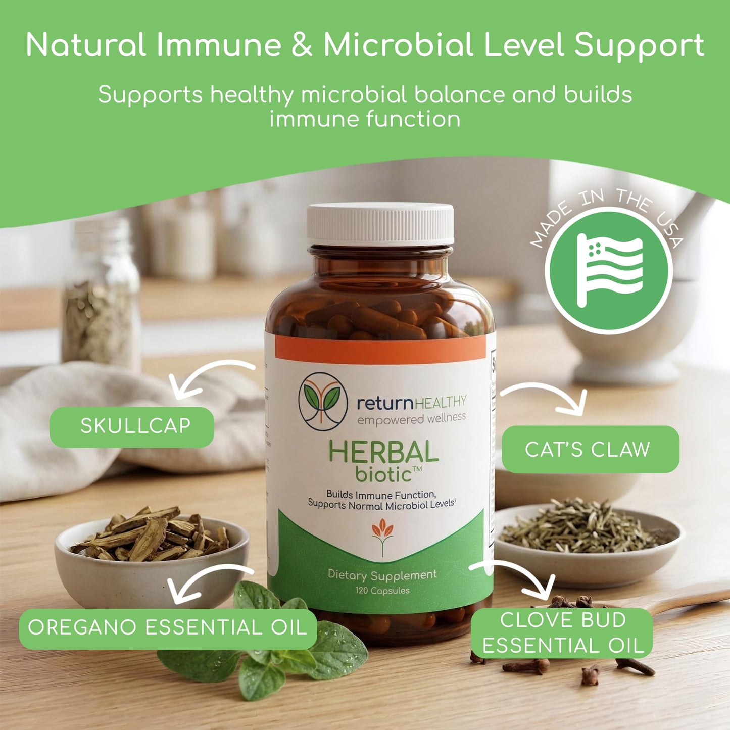 Return Healthy Herbal Biotic Immune Support Vitamins 120 Vegan Capsules