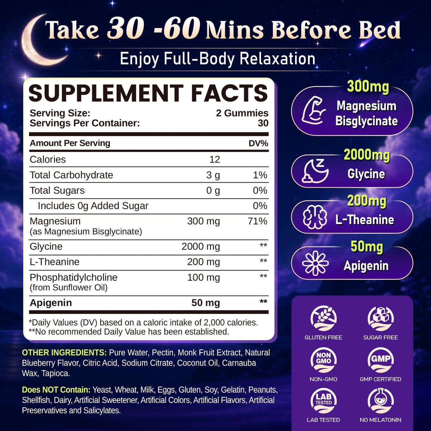NATISLAND Apigenin Supplement for Sleep Gummy 60 Count