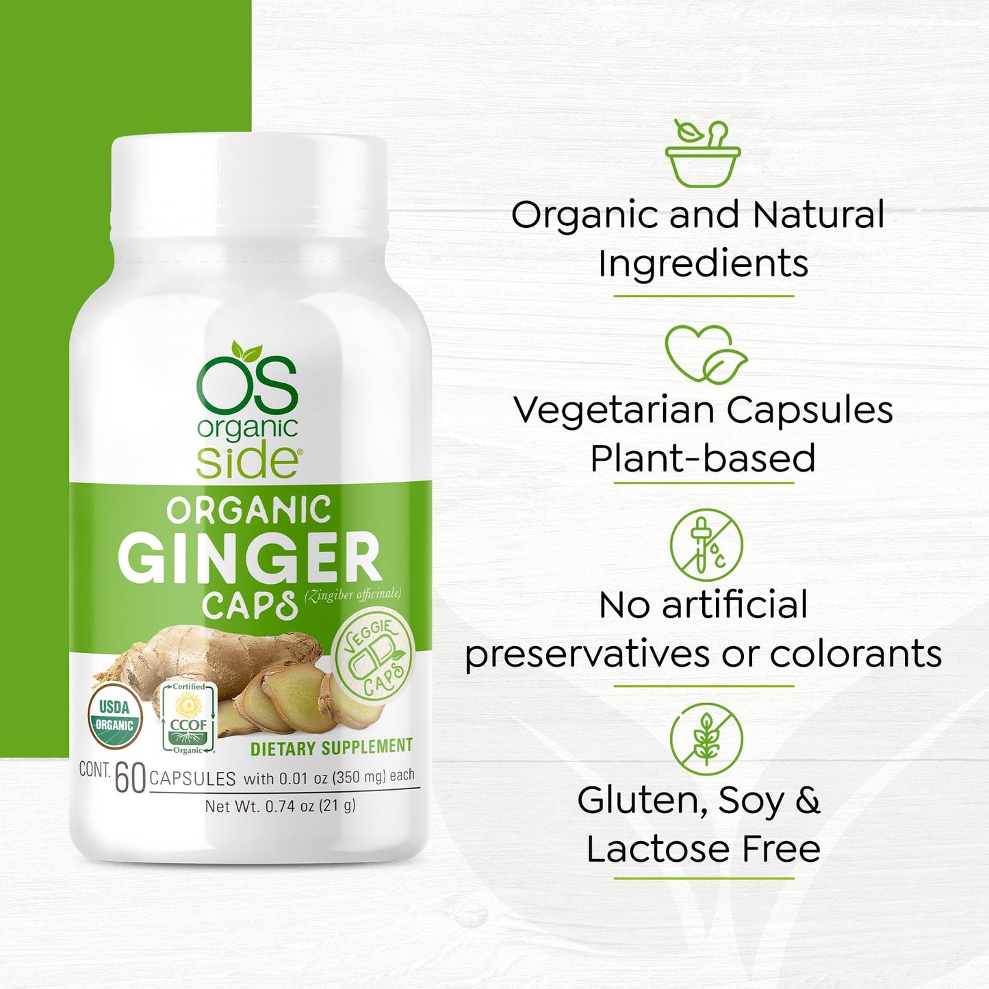 OS Organic Side Organic Ginger Capsules 60 Capsules