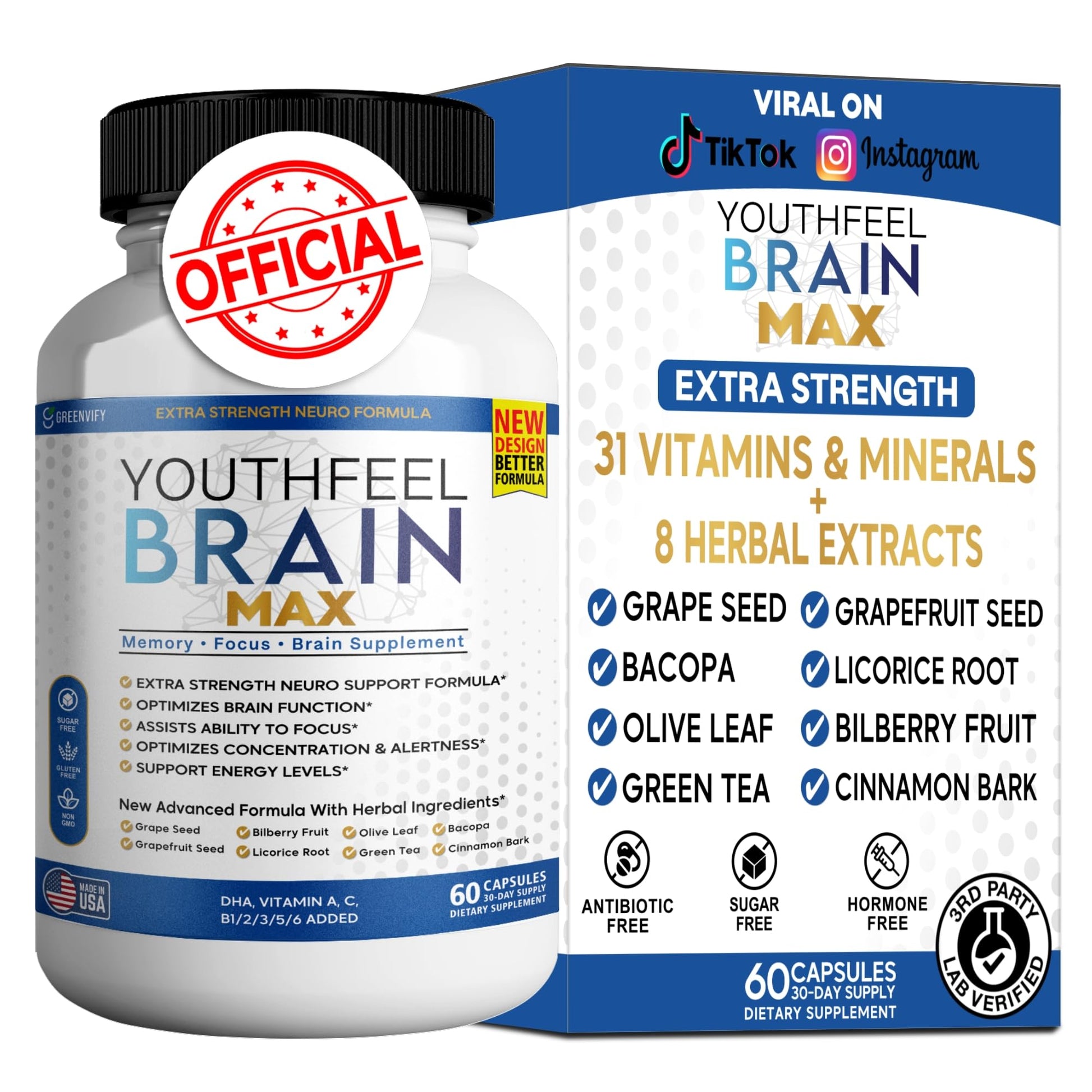 GREENVIFY Youthfeel Brain Max Memory Support Supplement Capsule 60 Capsules