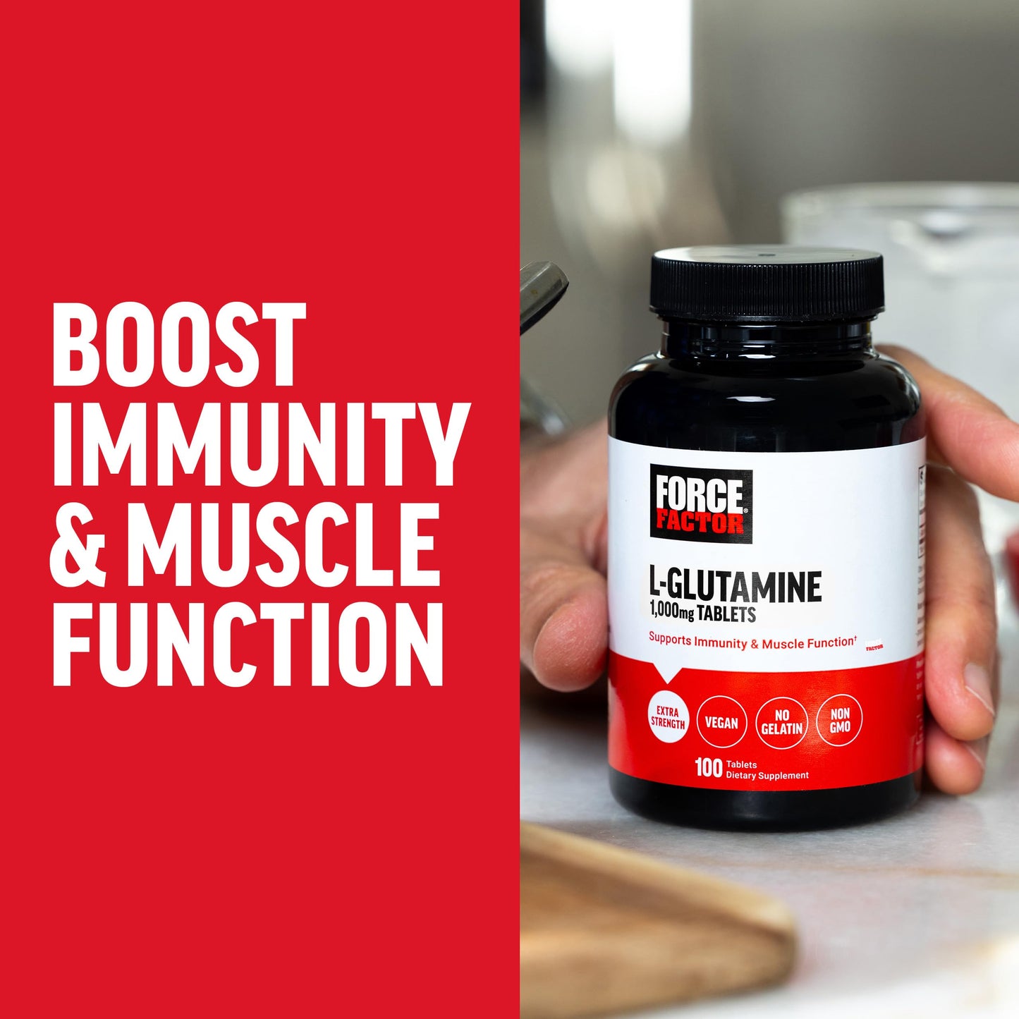 Force Factor L-Glutamine 1000mg Tablets, 100 Count