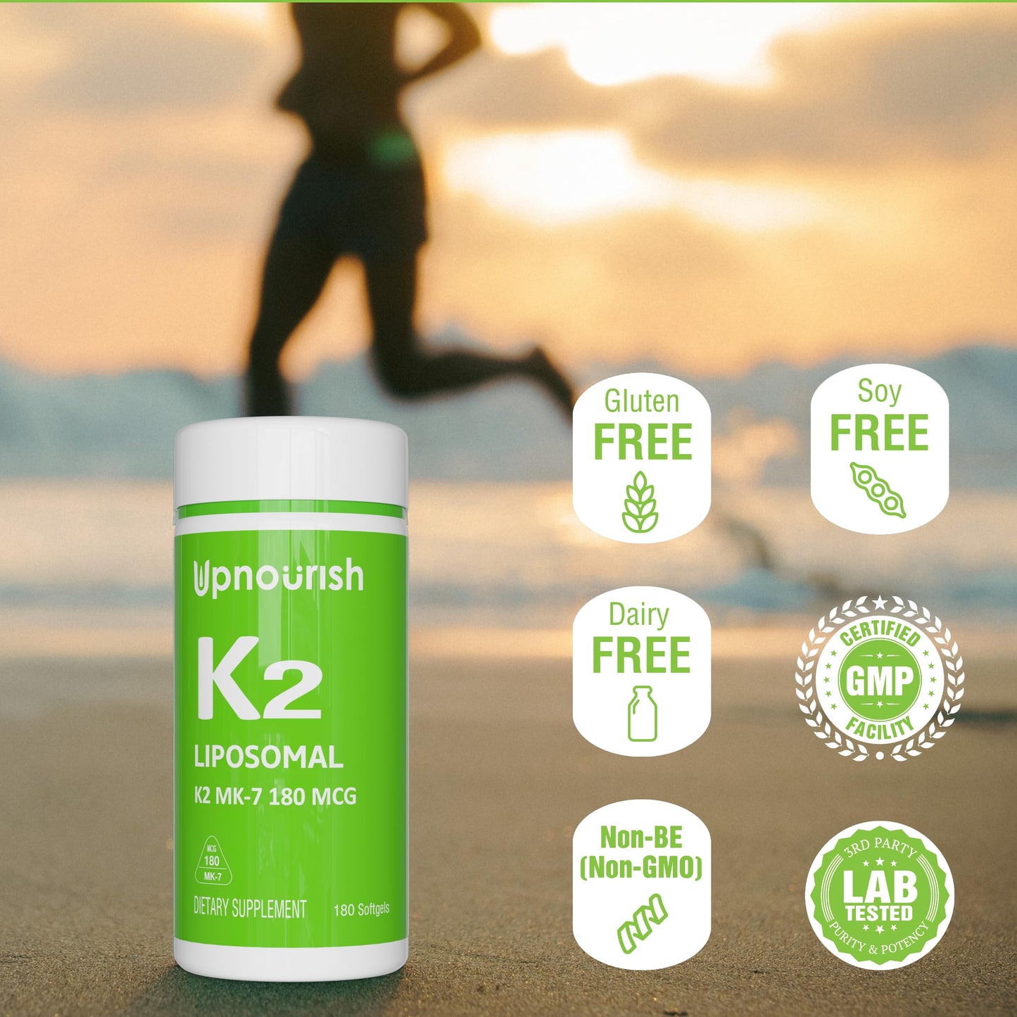 UpNourish Liposomal Vitamin K2 MK-7 180 mcg Softgels, 180 Count
