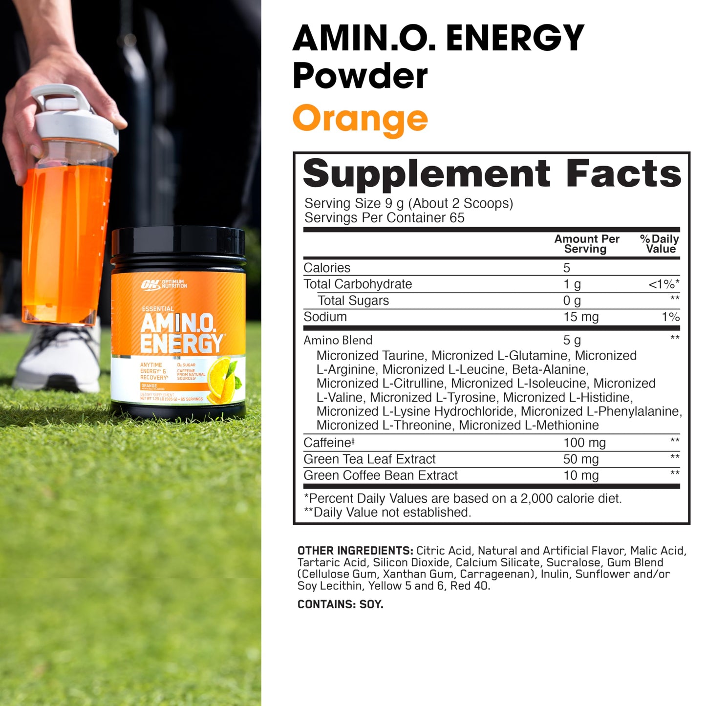 Optimum Nutrition Amino Energy - Pre Workout with Green Tea, BCAA, Amino Acids, Keto Friendly, Green Coffee Extract Powder, 20.6 oz, Orange Cooler