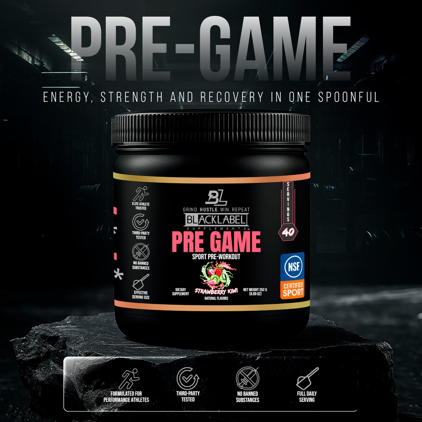 BLACKLABEL Supplements PRE-Game NSF Certified for Sport Pre-Workout Powder 8.89