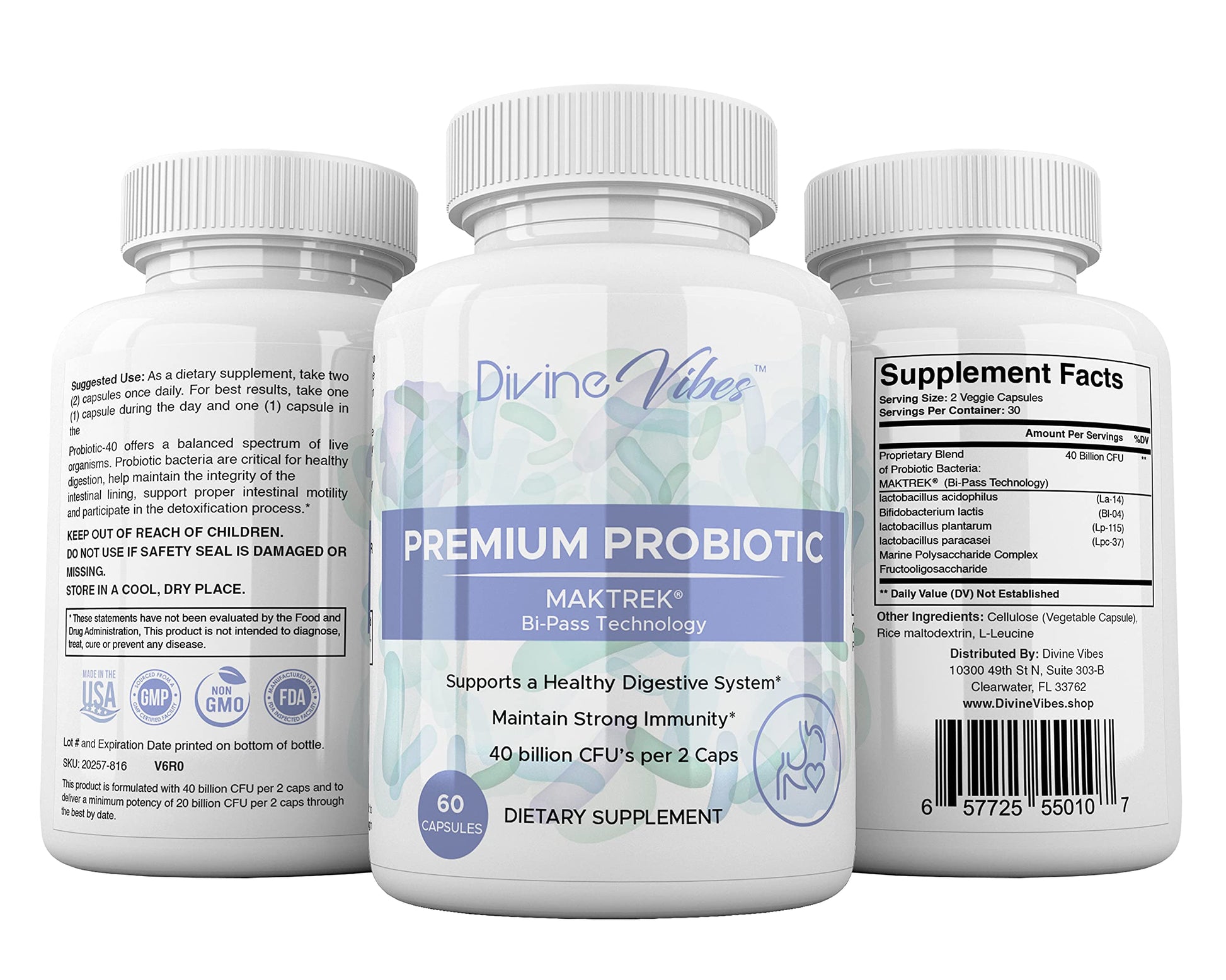 Divine Vibes Probiotics 40 Billion CFU, 60 Capsules