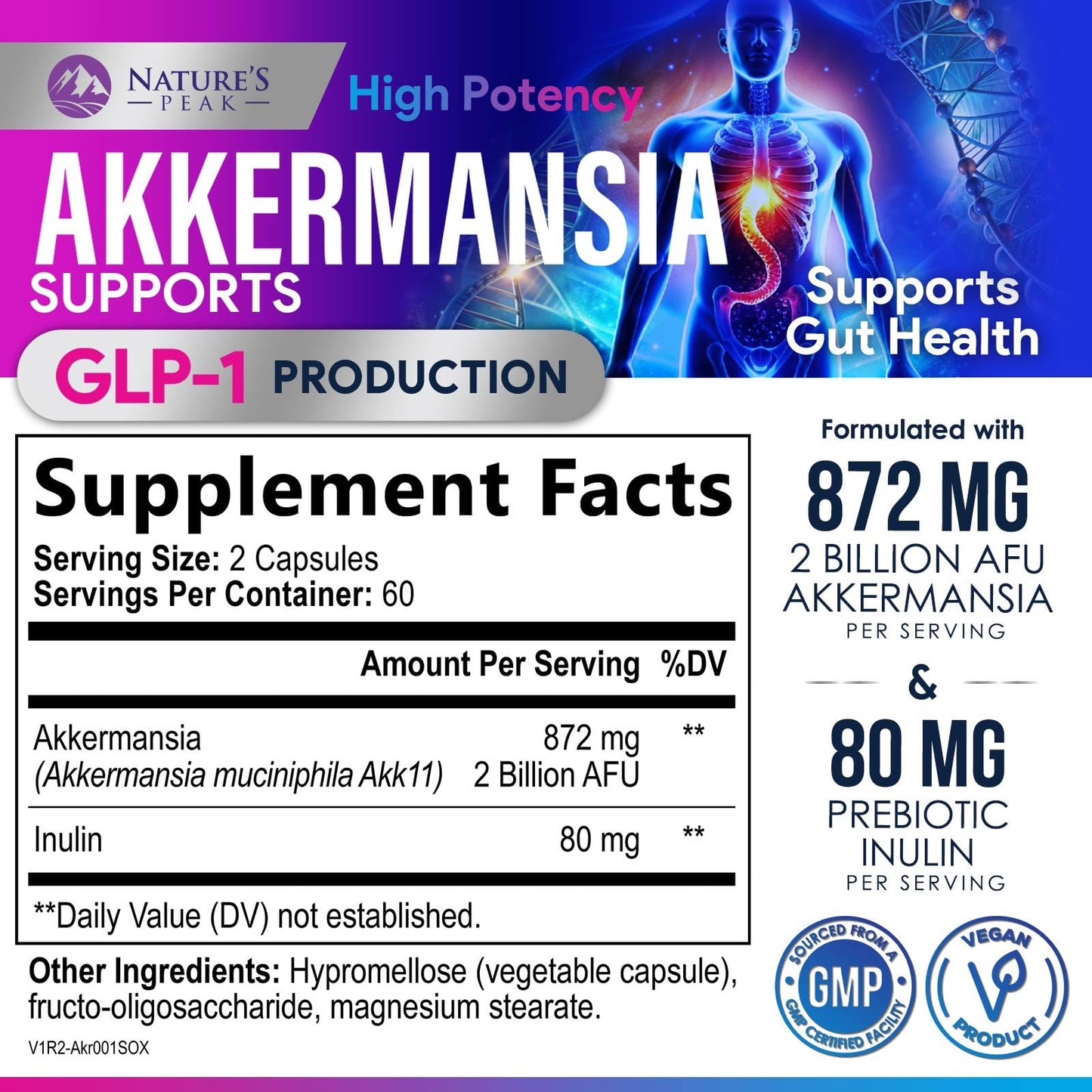 Nature's Peak Akkermansia Probiotic Capsule 120 Count