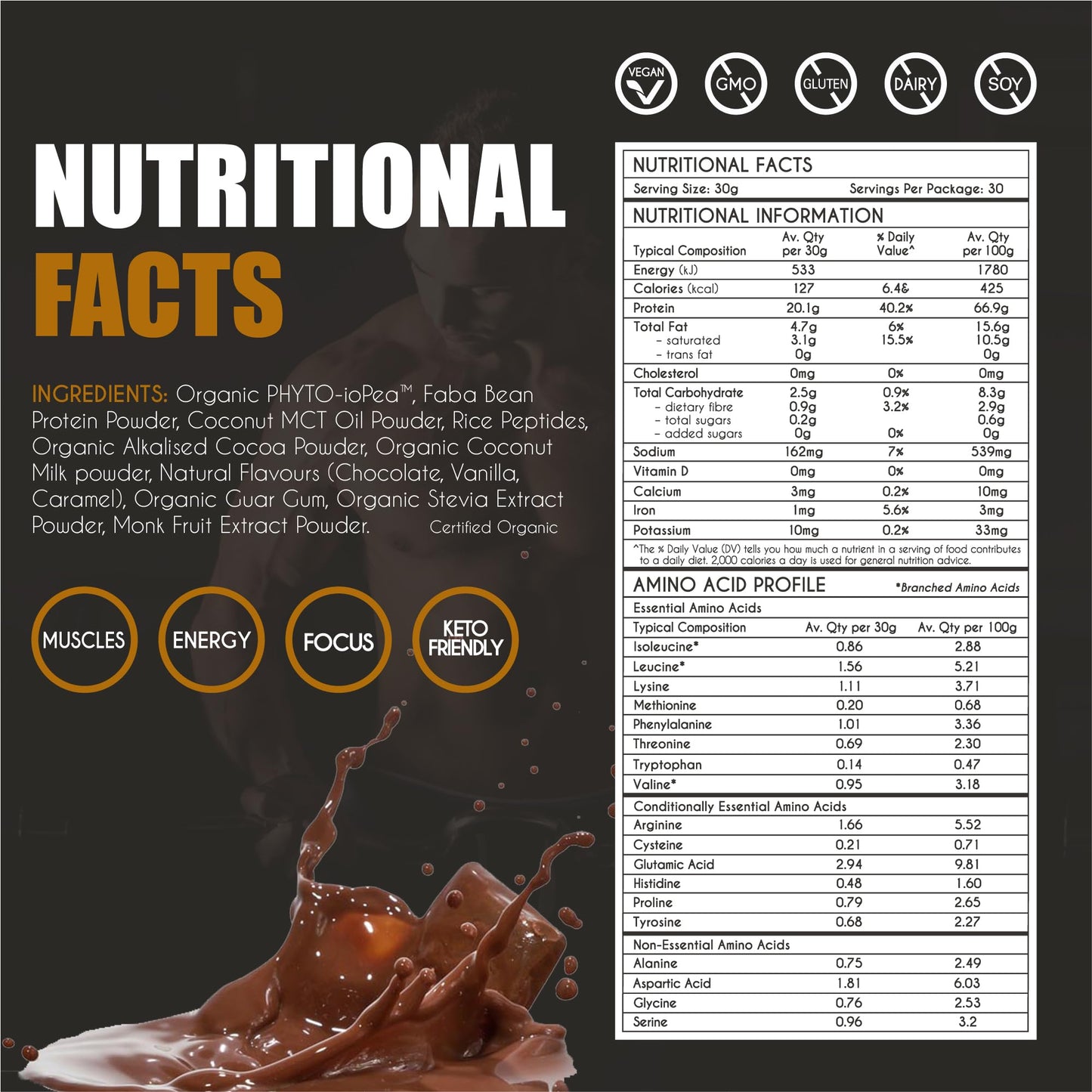 myBrainCo. Bio-Optimized Plant Protein Powder, 15.9 oz, Natural Chocolate