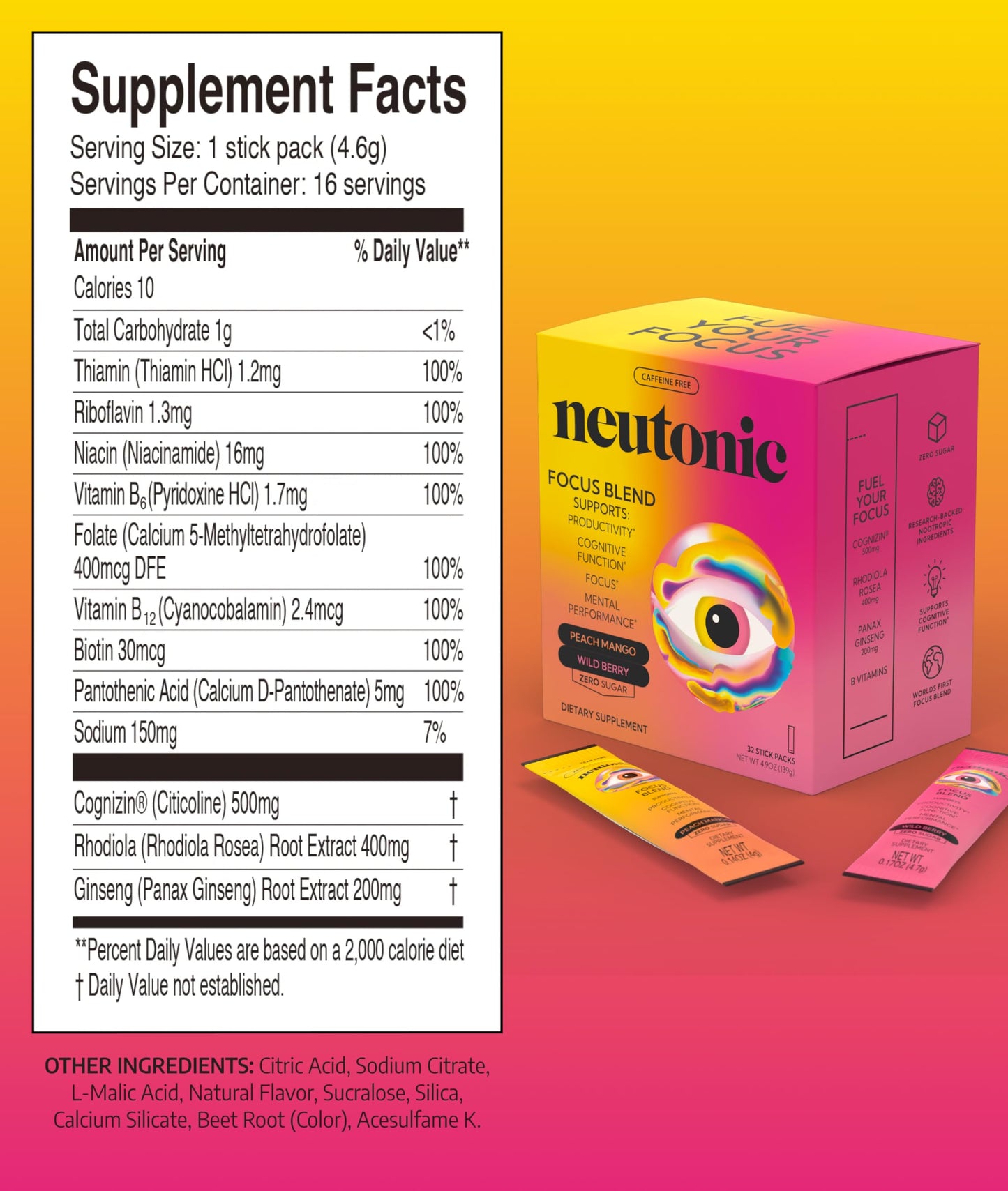 Neutonic Nootropic Focus Blend Powder, 32 Sticks