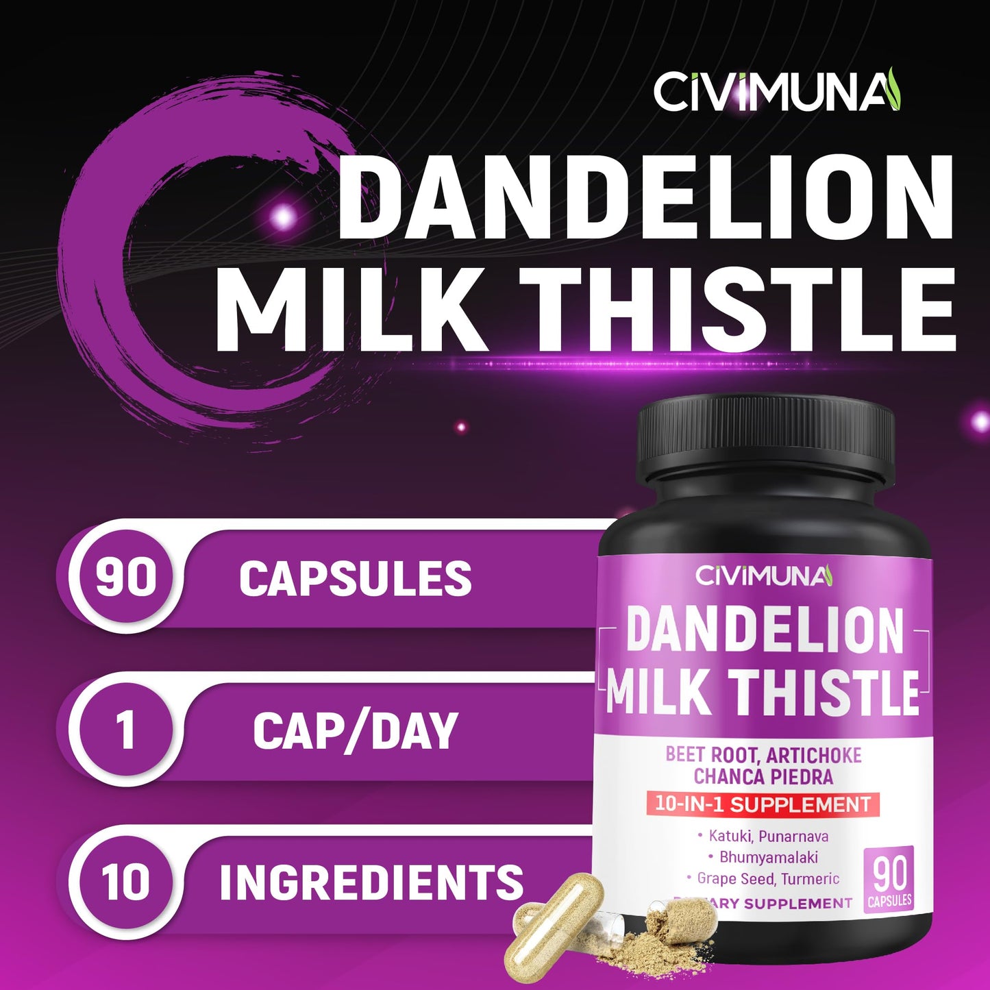 CIVIMUNA Dandelion Root Capsules, 90 Capsules