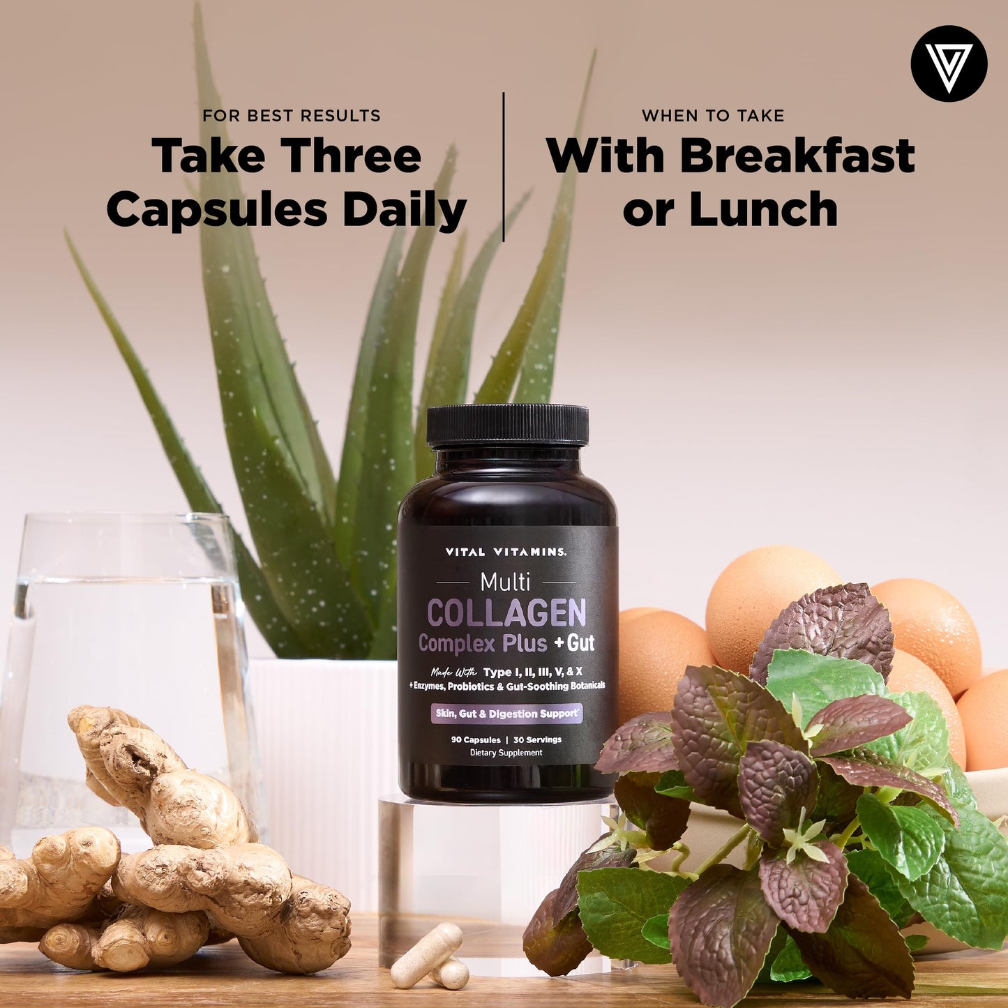 Vital Vitamins Multi Collagen Complex Plus Gut, Probiotics & Enzymes Capsules 90 Count