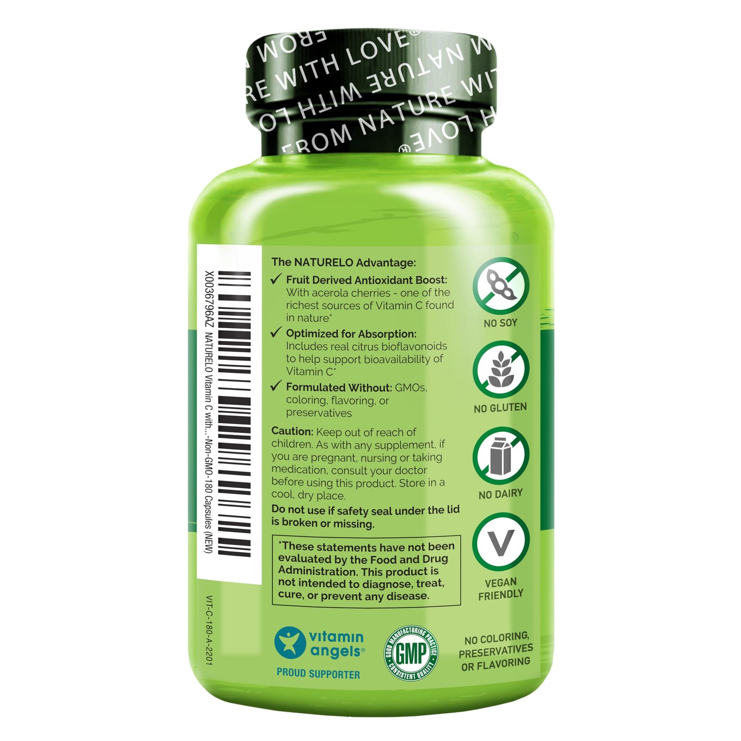 NATURELO Vitamin C with Organic Acerola Cherry Extract and Citrus Bioflavonoids 360 Capsules