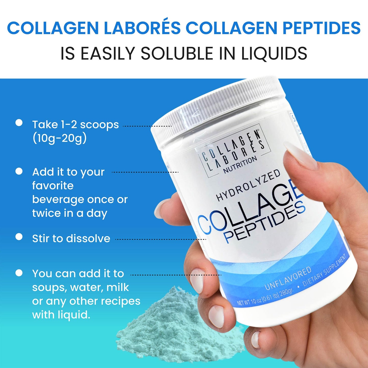Collagen Laborés Pure Hydrolyzed Collagen Peptides Unflavored Powder, 10 oz