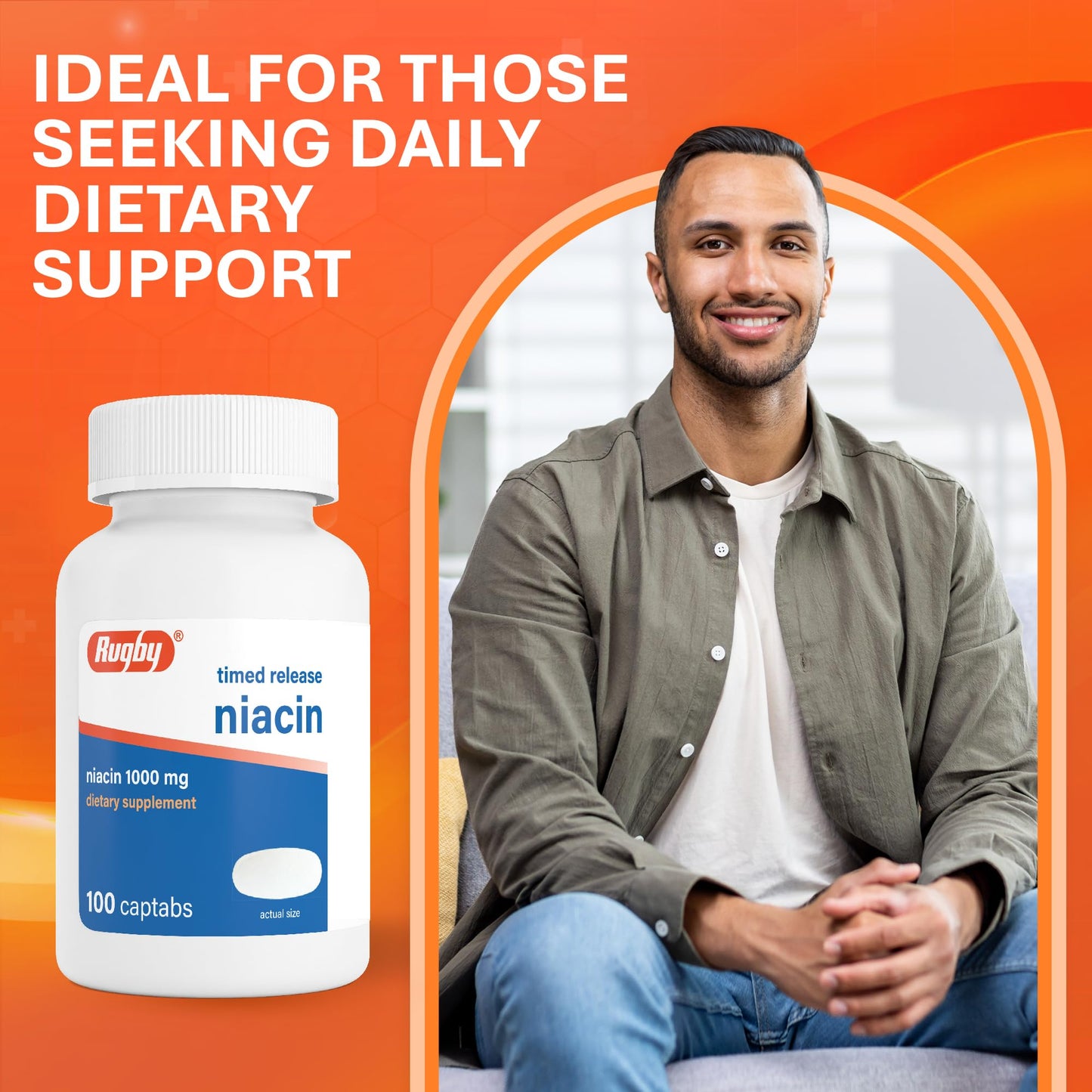 Rugby Laboratories Timed-Release Niacin 1000mg Dietary Supplement, 100 Tablets