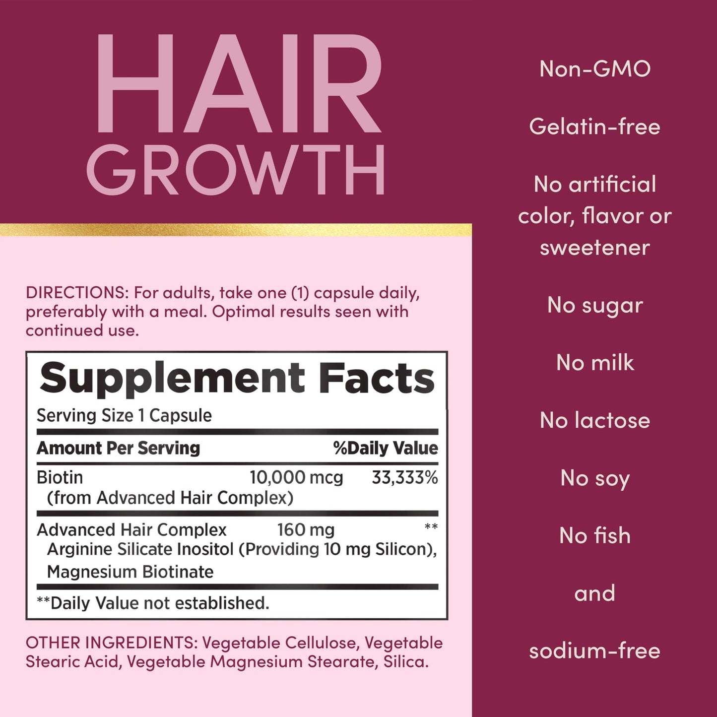 Nature's Bounty Optimal Solutions Hair Growth Vitamin Supplement Capsule, 30 Count