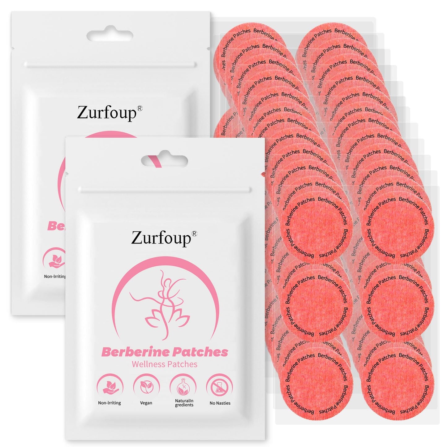 Zurfoup Berberine Patches with L-Glutamine, Chromium, Pomegranate and Cinnamon, 8-Hour Long-Lasting Formula Support, Suitable for Men and Women, Tablet, 60 Tablets