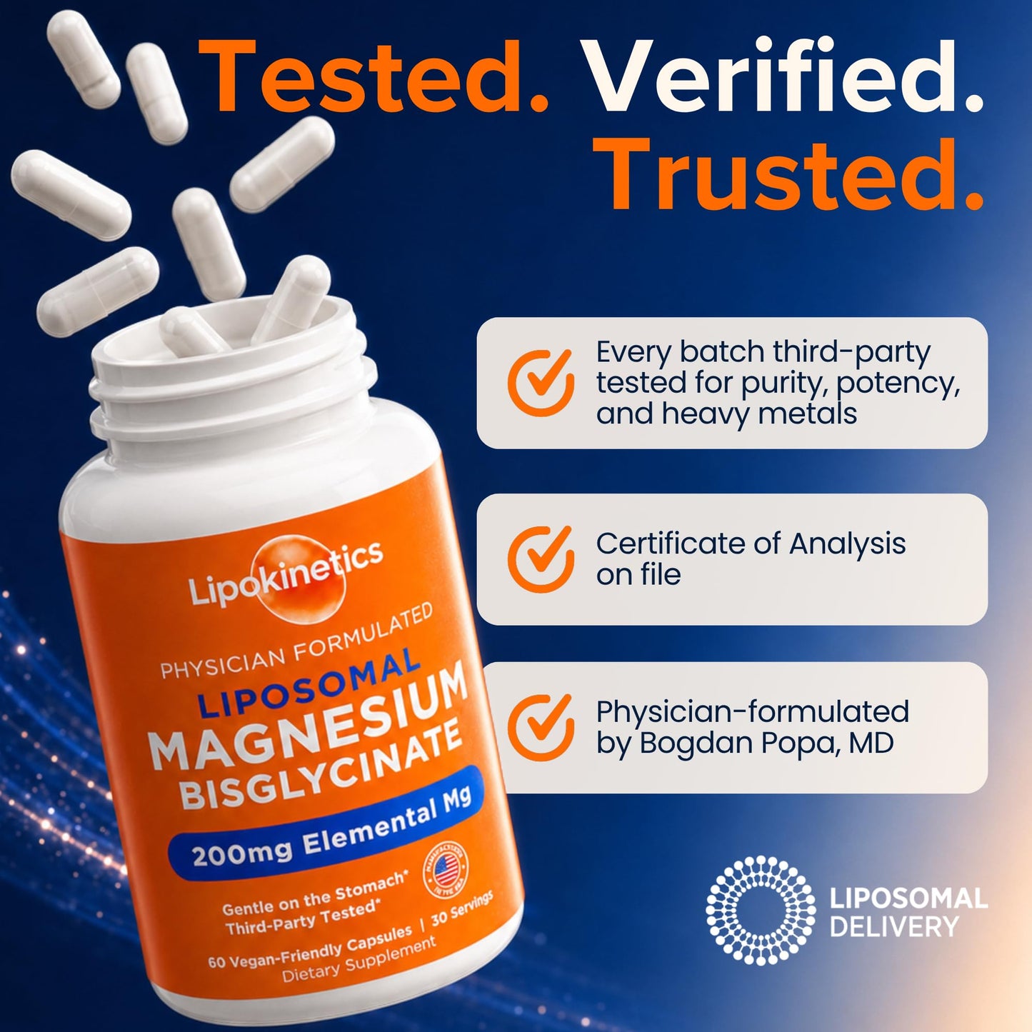 LIPOKINETICS Liposomal Magnesium Bisglycinate Capsules, 60 Count