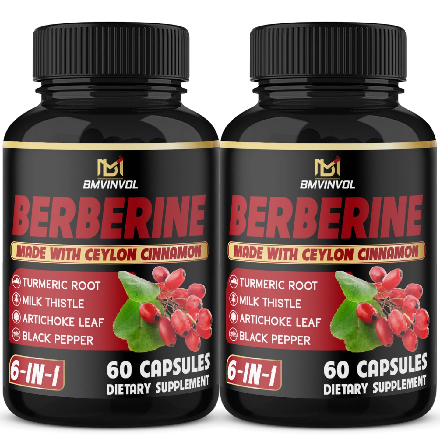 BMVINVOL Berberine Supplement Plus Ceylon Cinnamon and Turmeric 120 Capsules