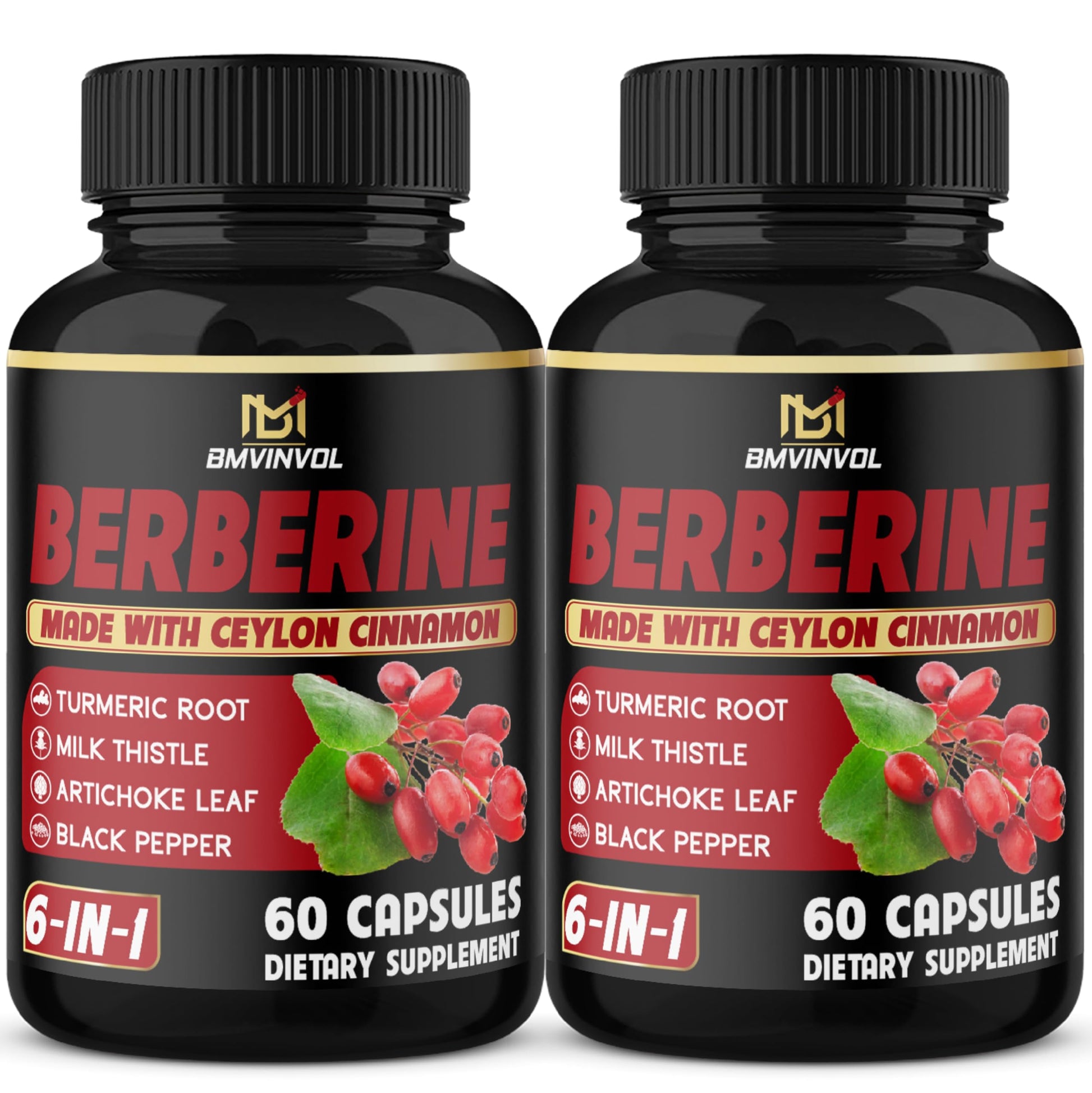 BMVINVOL Berberine Supplement Plus Ceylon Cinnamon and Turmeric 120 Capsules