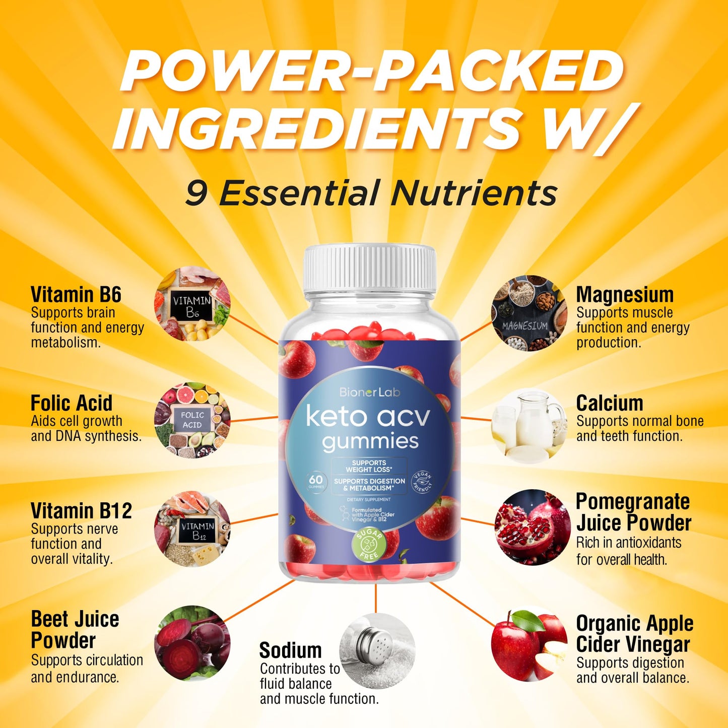 BionerLab Keto ACV Advanced Weight Loss Gummies, 60 Gummies